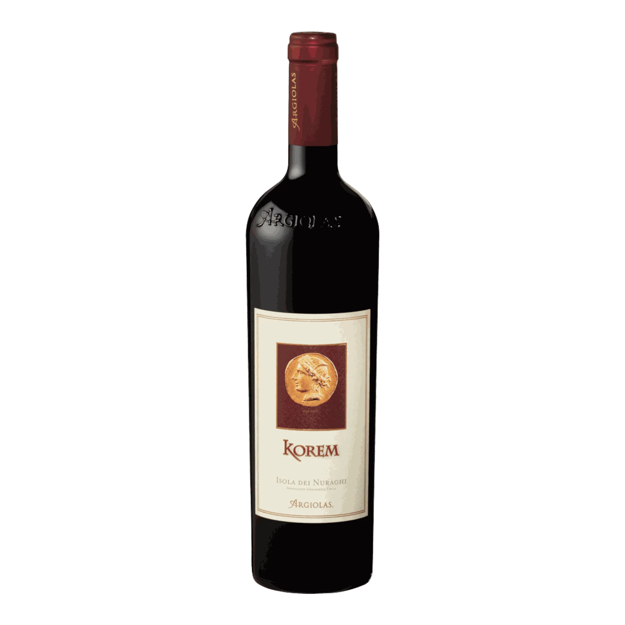 Flasche Argiolas Korem Isola Dei Nuraghi 2020 Rotwein im eleganten Design