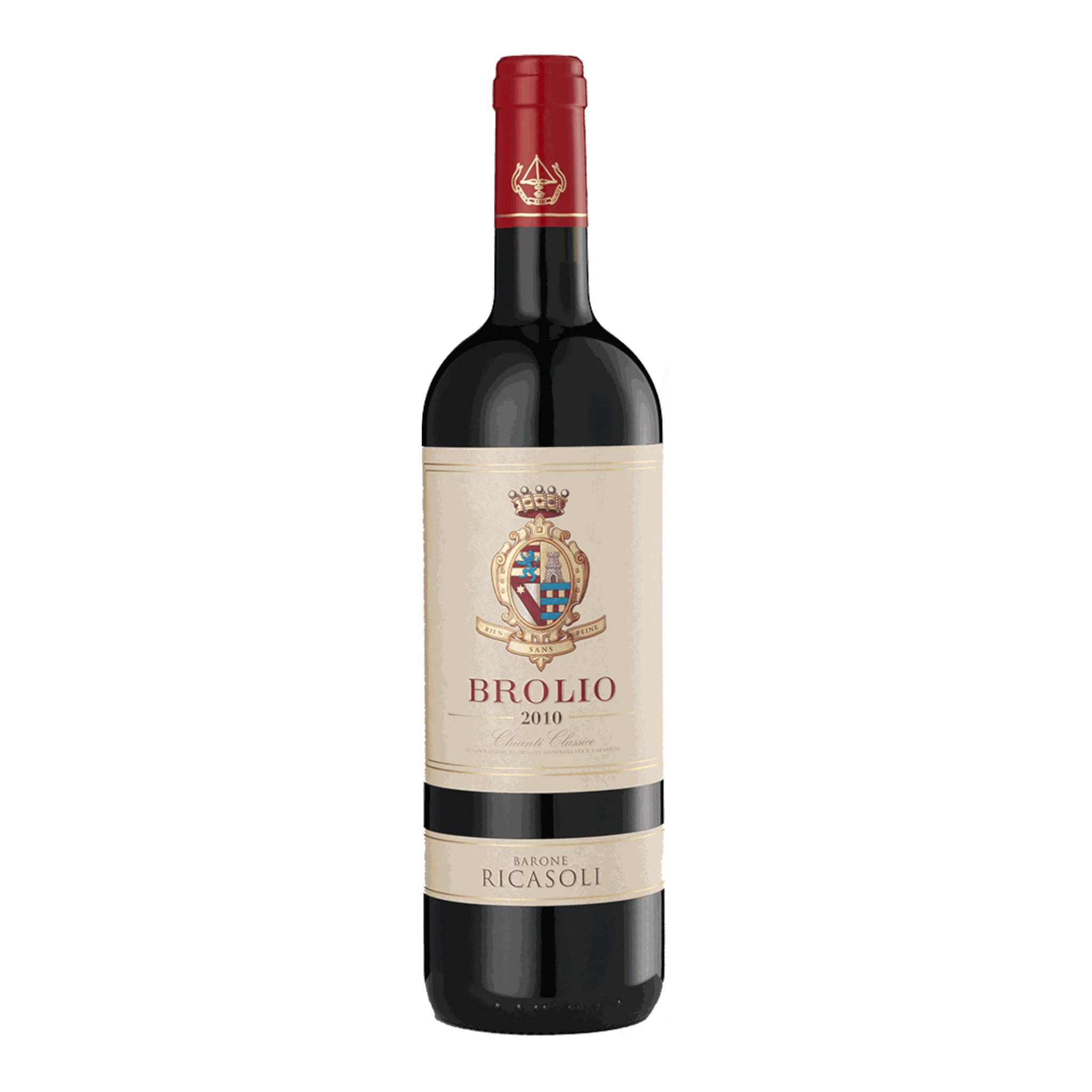 Flasche Barone Ricasoli Chianti Classico Brolio 2022 rotwein auf weißem Hintergrund