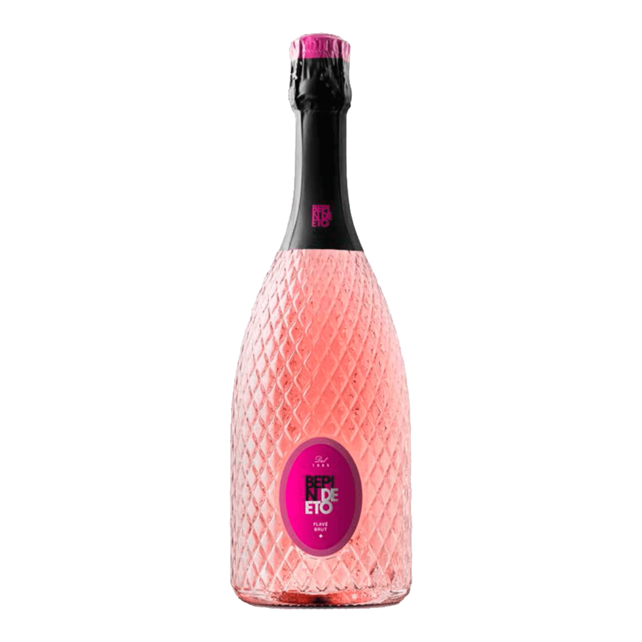 Bepin De Eto Spumante Rosé Flavé Brut 2021 bottle with pink hue and elegant design.