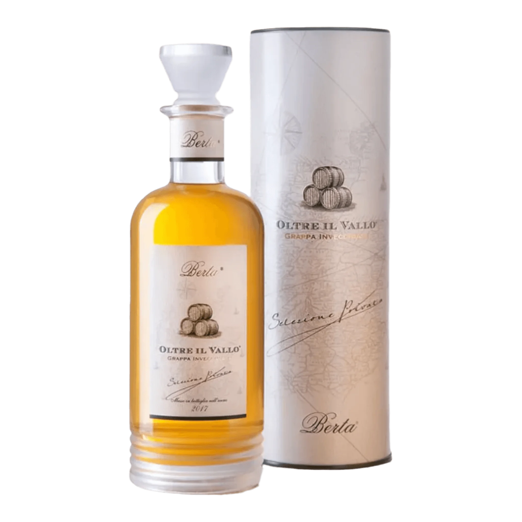 Berta Grappa Oltre Il Vallo Flasche mit zylindrischer Verpackung für gereifte Grappa