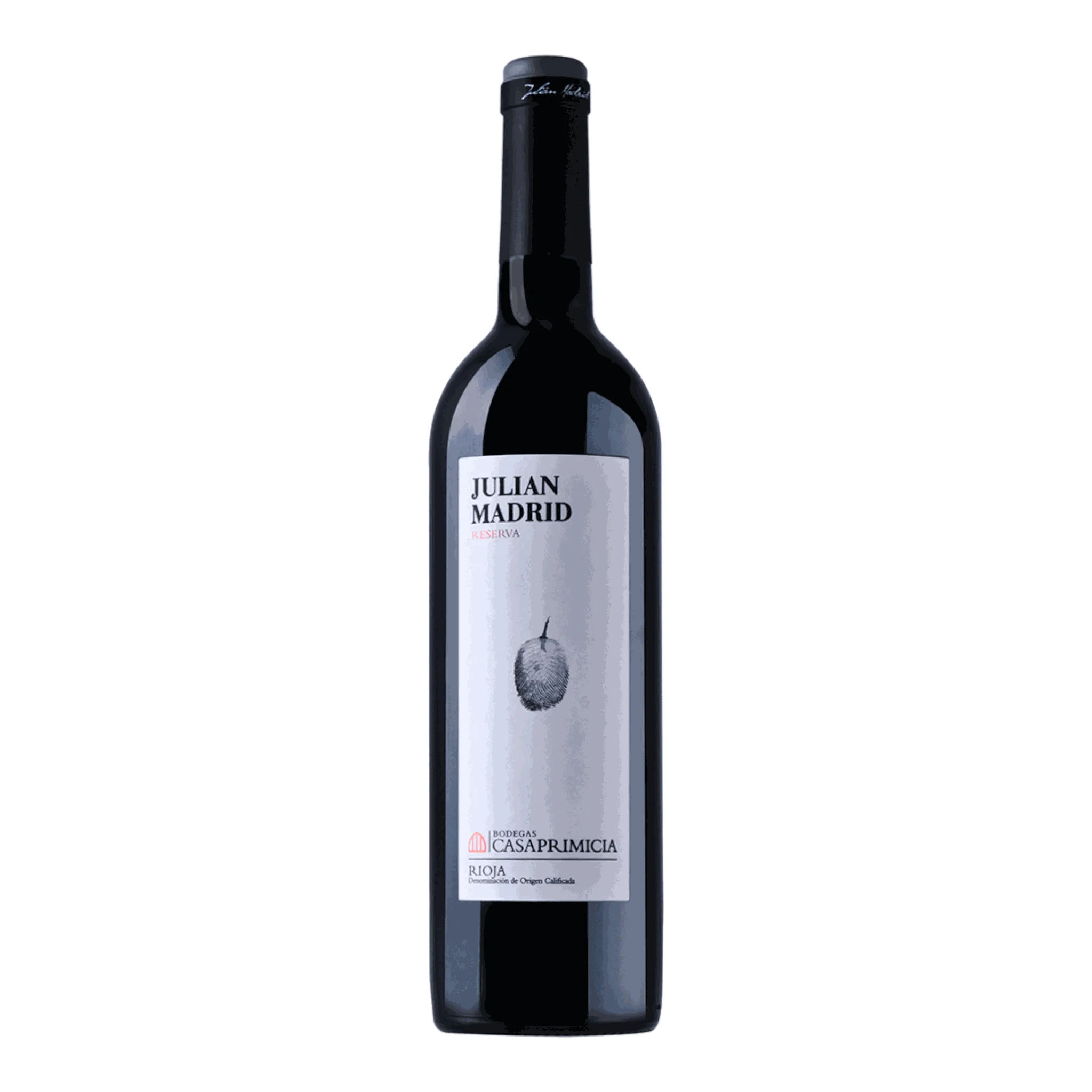 Rode wijnfles van Bodegas Primicia Julian Madrid Riserva De Familia 2016