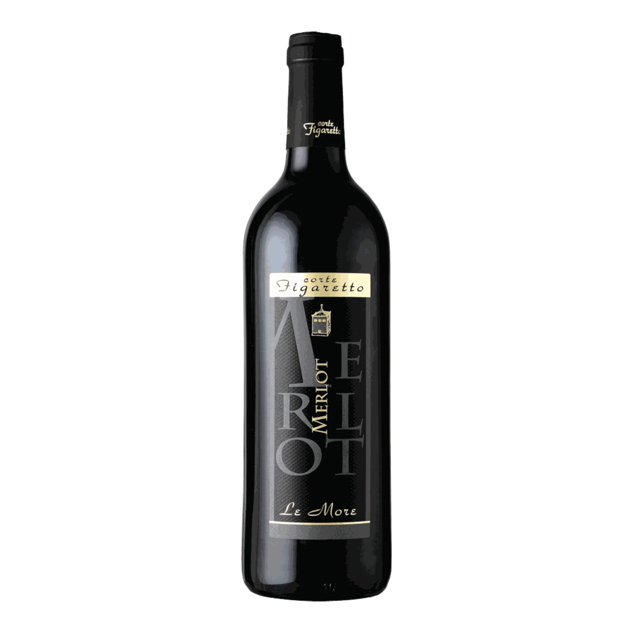 Flasche Corte Figaretto Merlot Le More 2020 in intensiv rubinroter Farbe