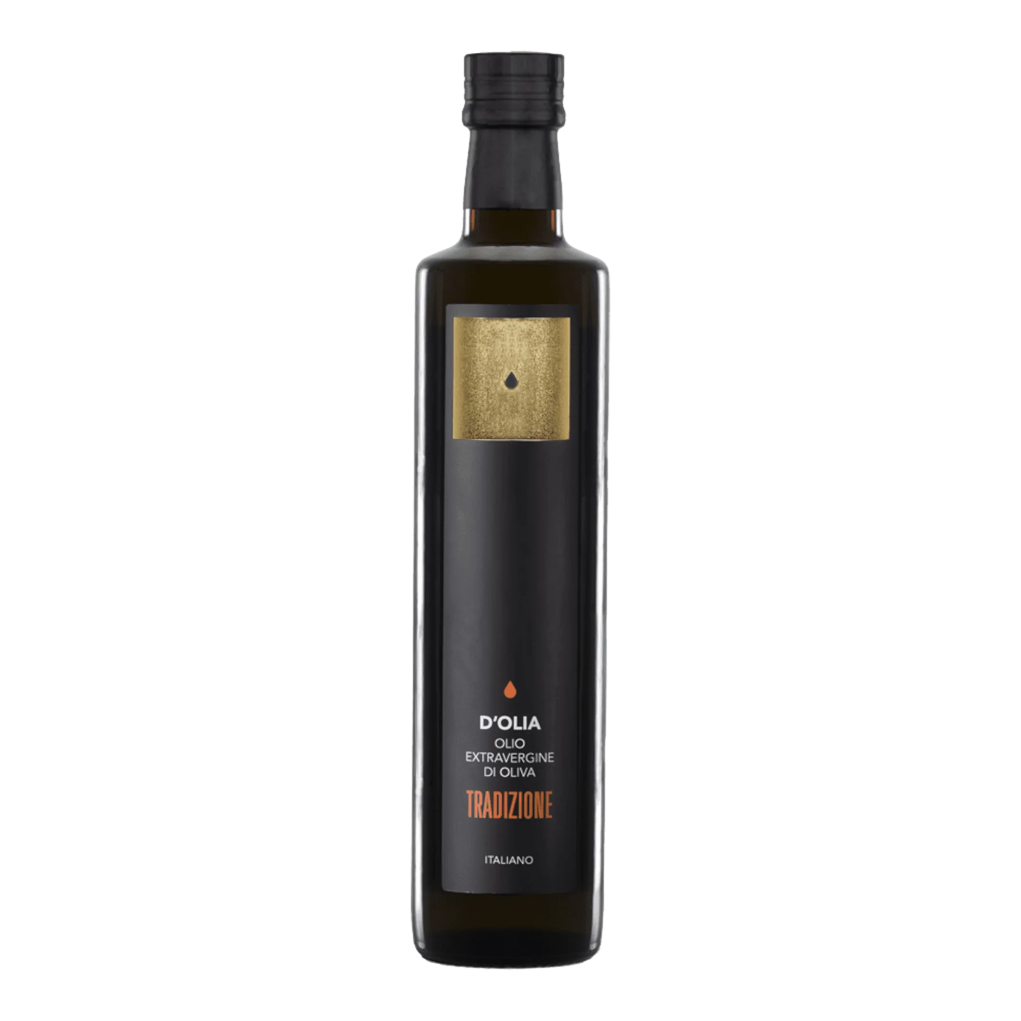 Olivenölflasche D’Olia Tradizione Extra Vergine mit schwarzem Etikett 0,5l