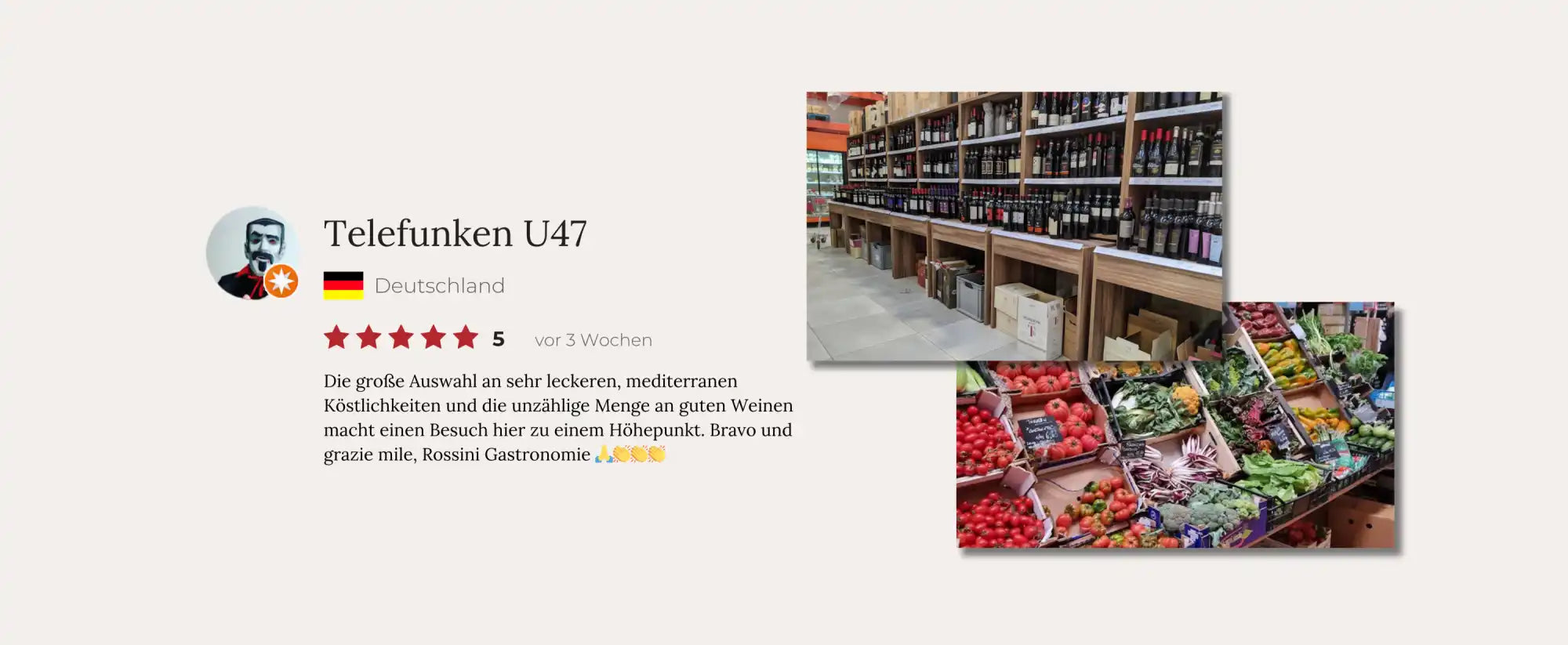 Kundenbewertung mit Produktbildern.