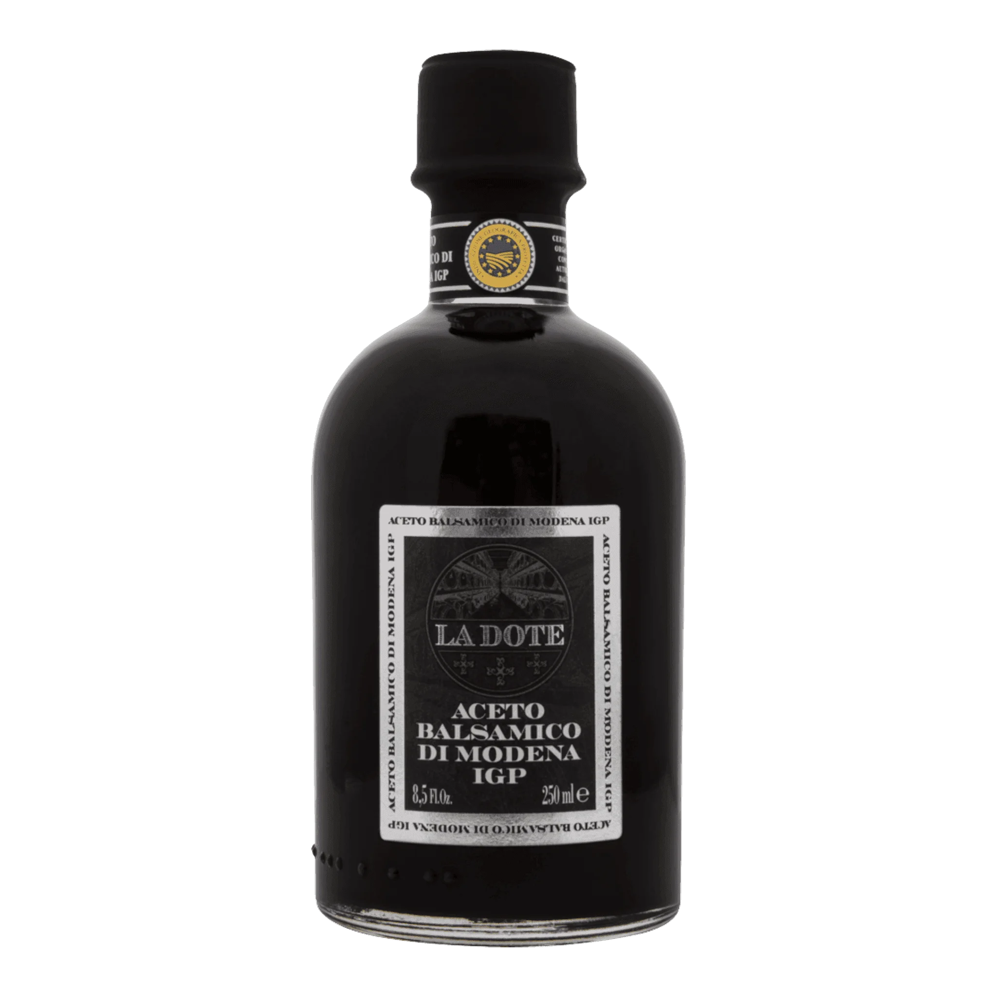 Flasche mit Balsamico di Modena Silber 0,25l in heller dunkelbrauner Farbe