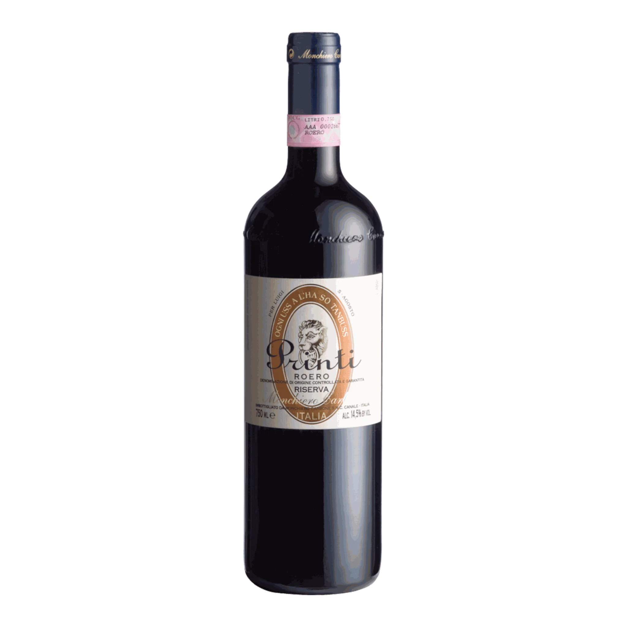 Flasche Rotwein Monchiero Carbone Roero Printi 2018 für perfekte Genussmomente