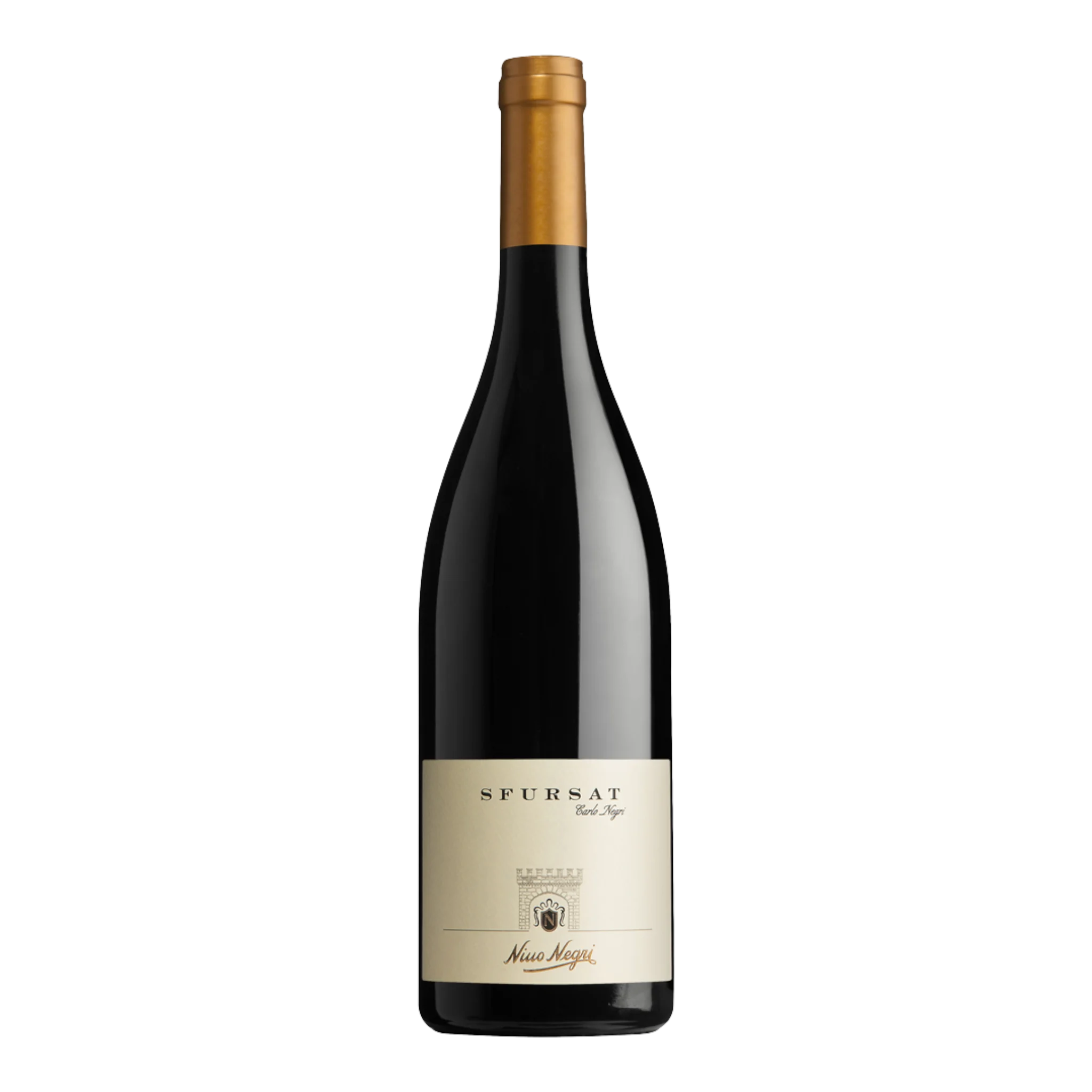 Rotweinflasche mit Goldfolie von Nino Negri Sfursat Carlo Negri 2019