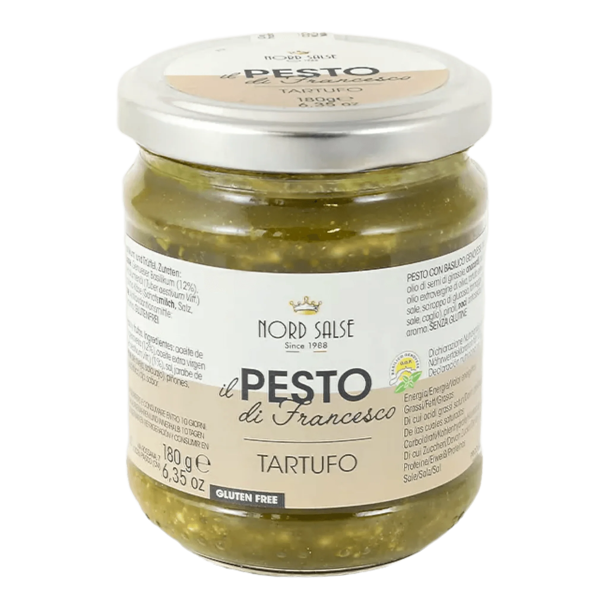 Nord Salse Pesto Mit Trüffeln jar with truffle flavor, gluten-free.