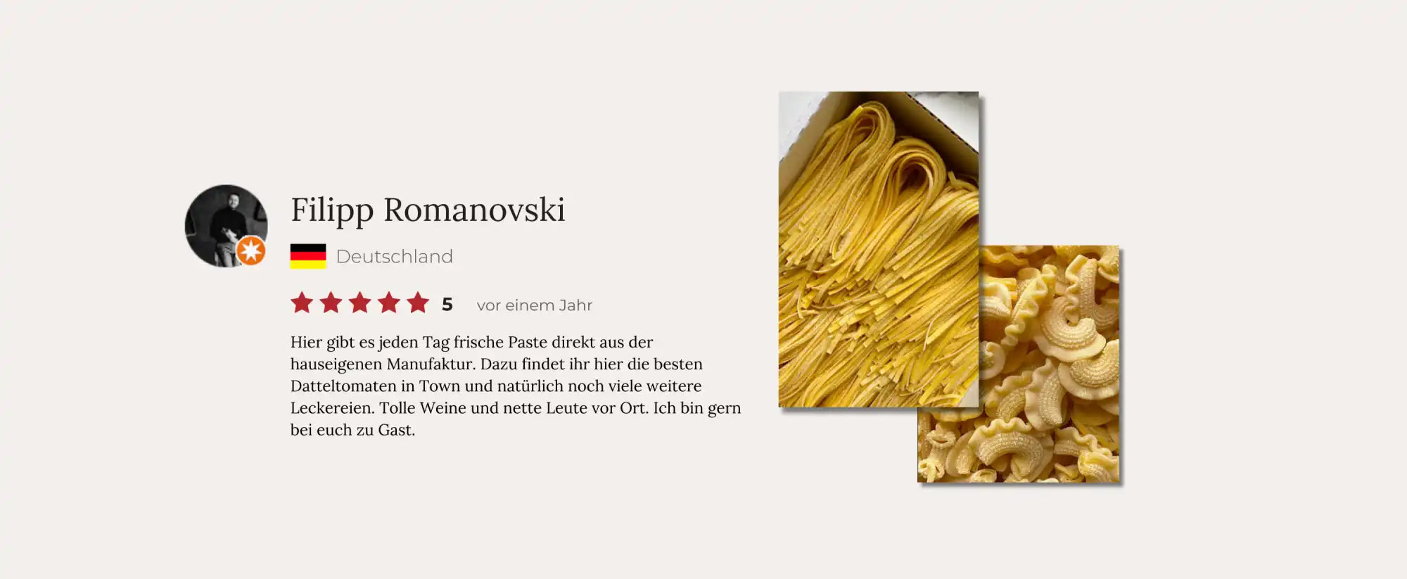 Pasta-Bewertung.