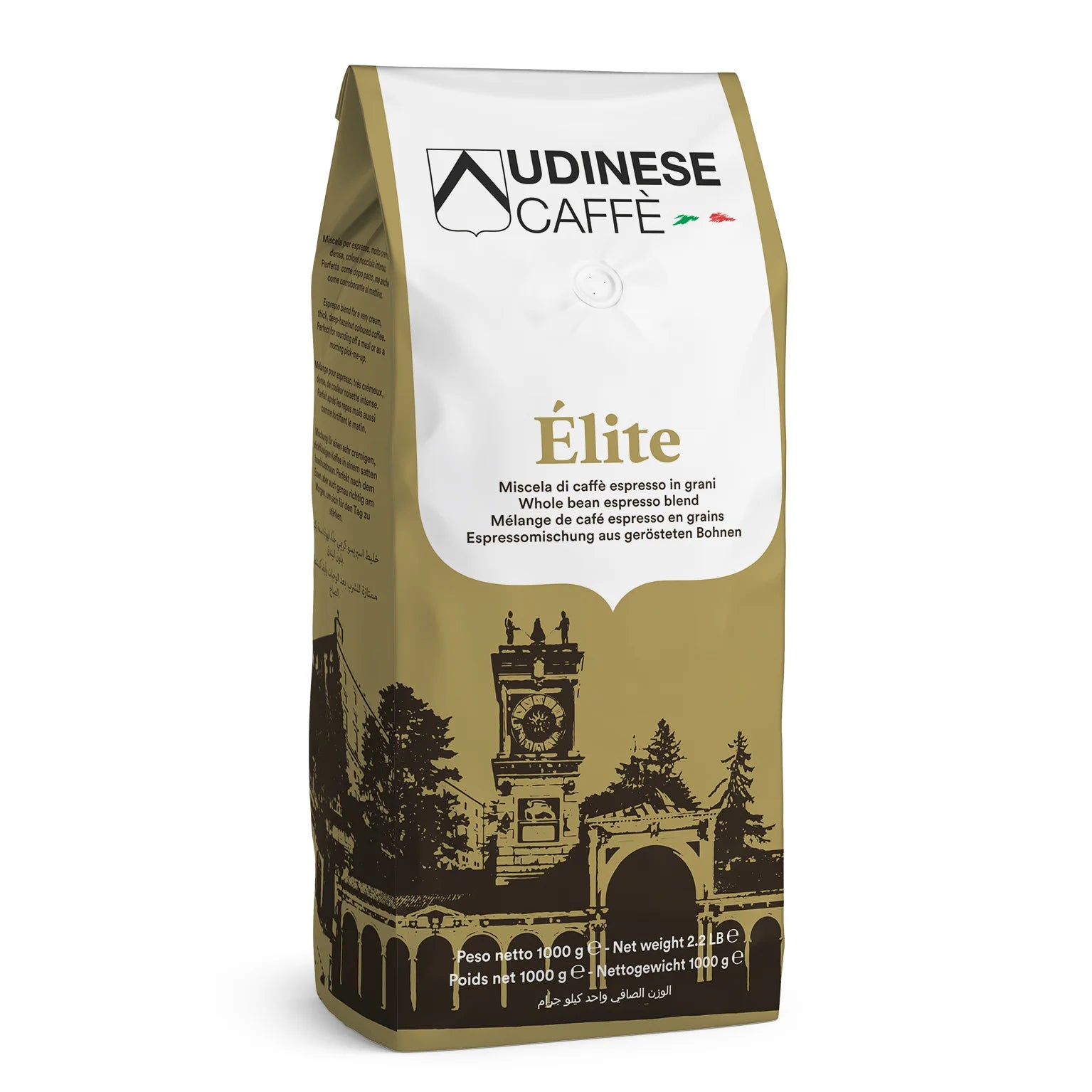 Beutel mit Udinese Caffè Elite Espresso-Bohnen für Oro Caffe Espresso mit nussigem Geschmack