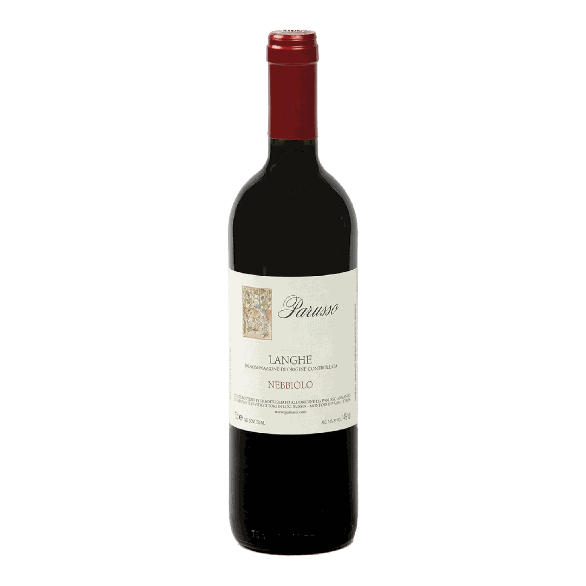 Flasche Rotwein Parusso Nebbiolo Langhe 2022, perfekt für jeden Anlass