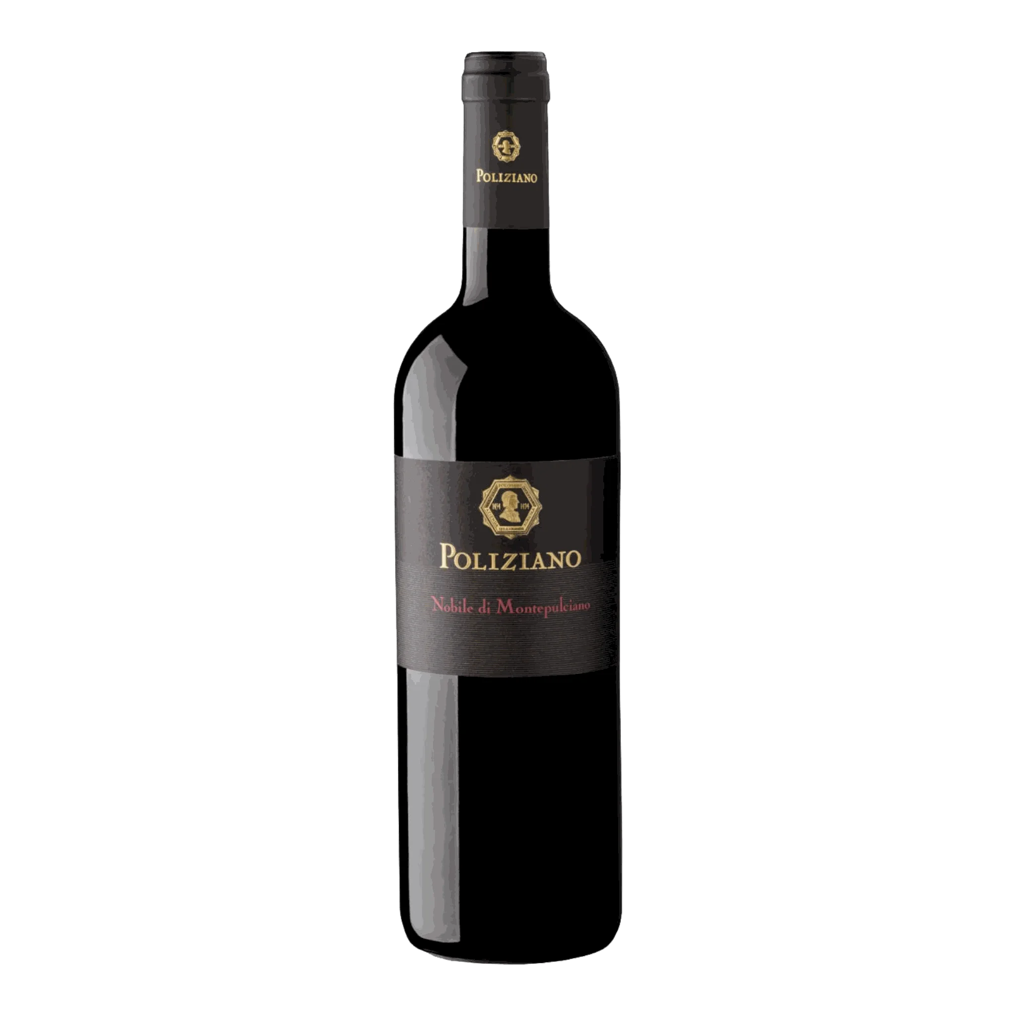 Flasche Poliziano Vino Nobile di Montepulciano Asinone 2019 vor neutralem Hintergrund