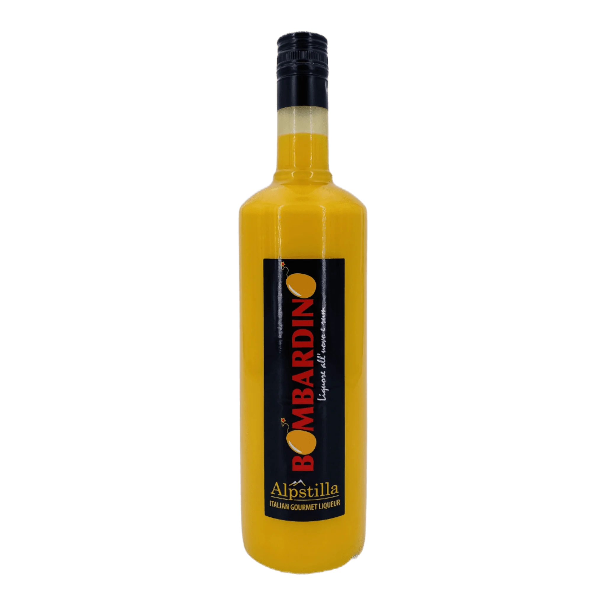 Gelbe Flasche von Rossini Eierlikör Bombardino, perfekter südtiroler Likörklassiker für die kalte Jahreszeit