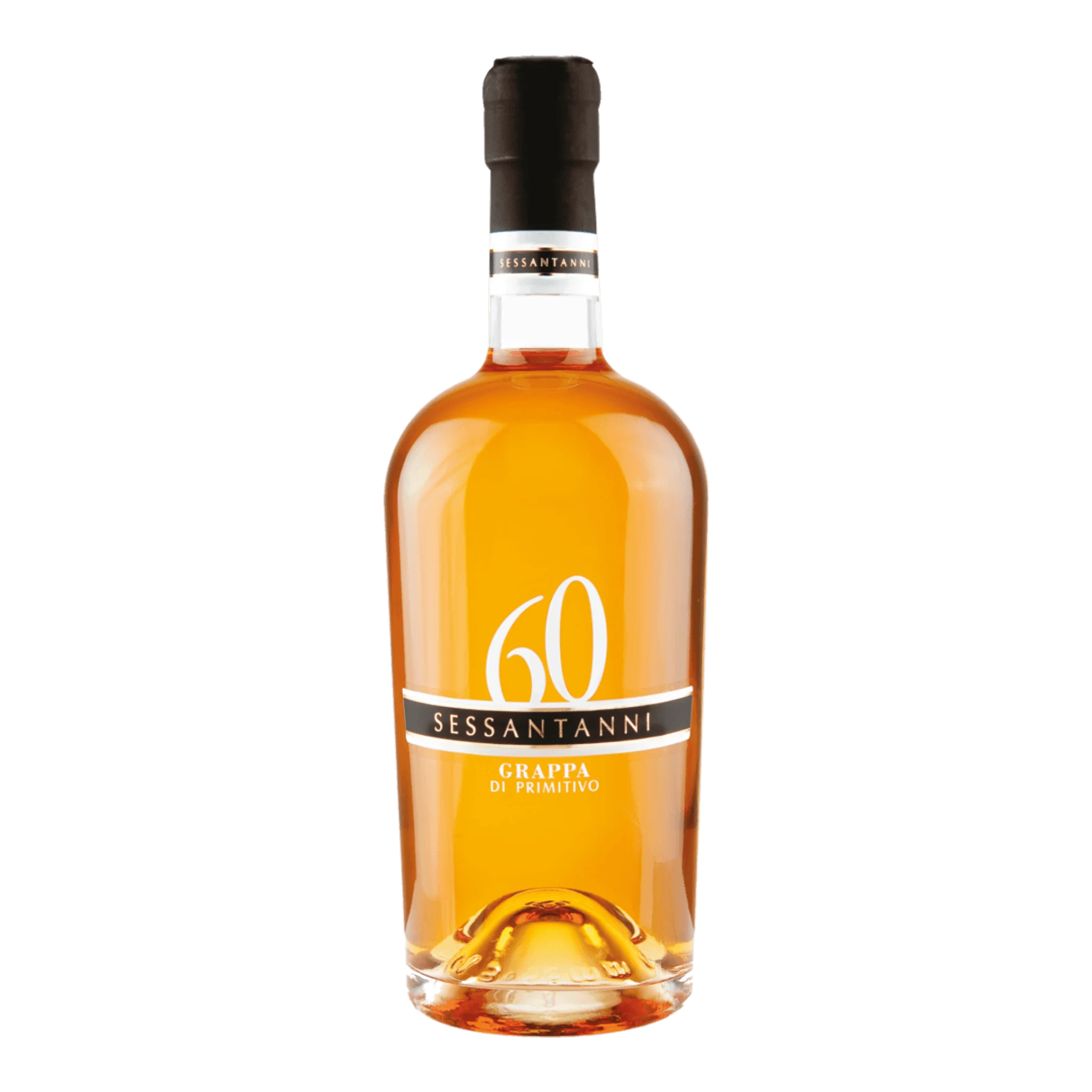 Amberfarbener Grappa in der San Marzano Grappa Di Primitivo Sessantanni Flasche