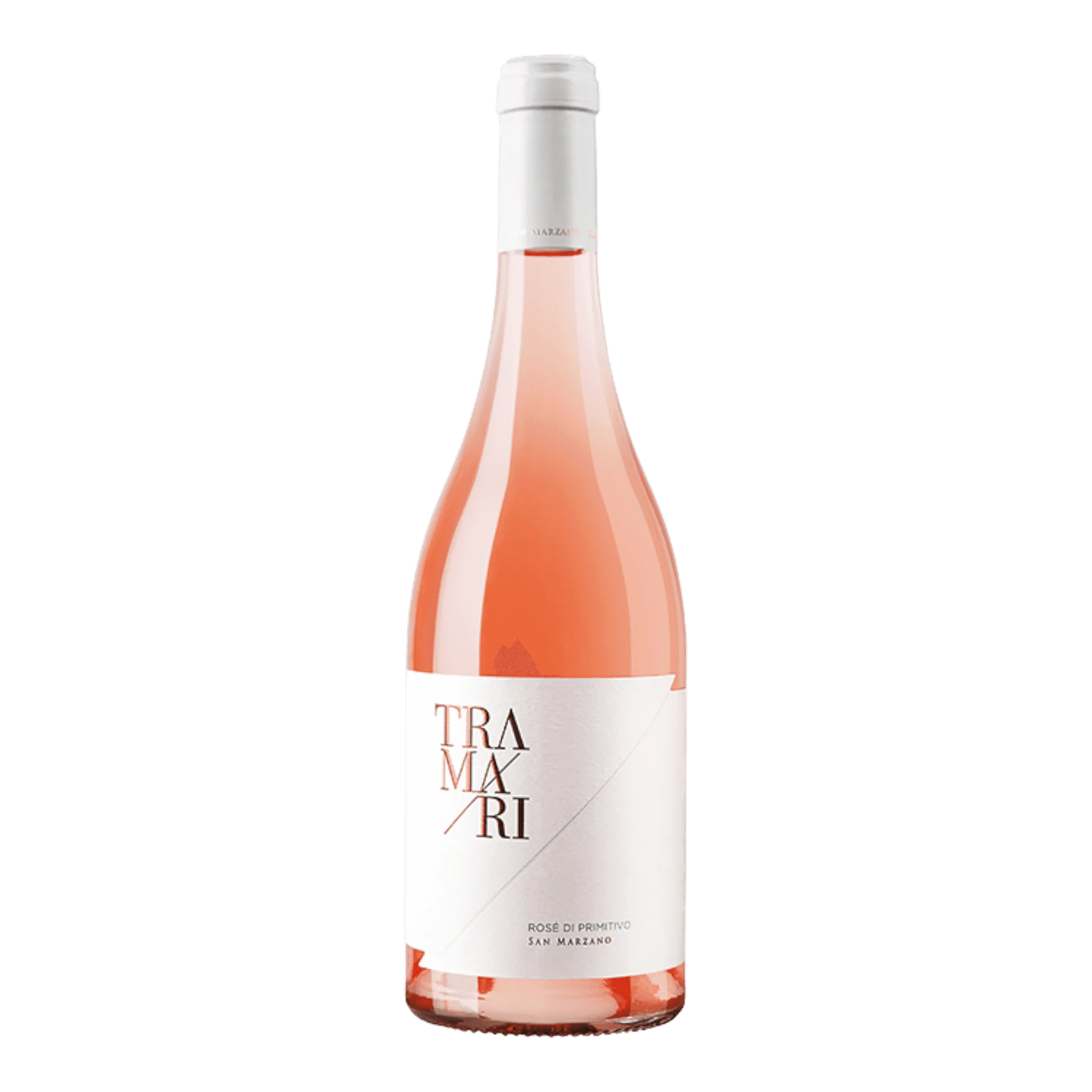 San Marzano Tramari Rosé Di Primitivo Salento 2023 wine bottle with pink hue.
