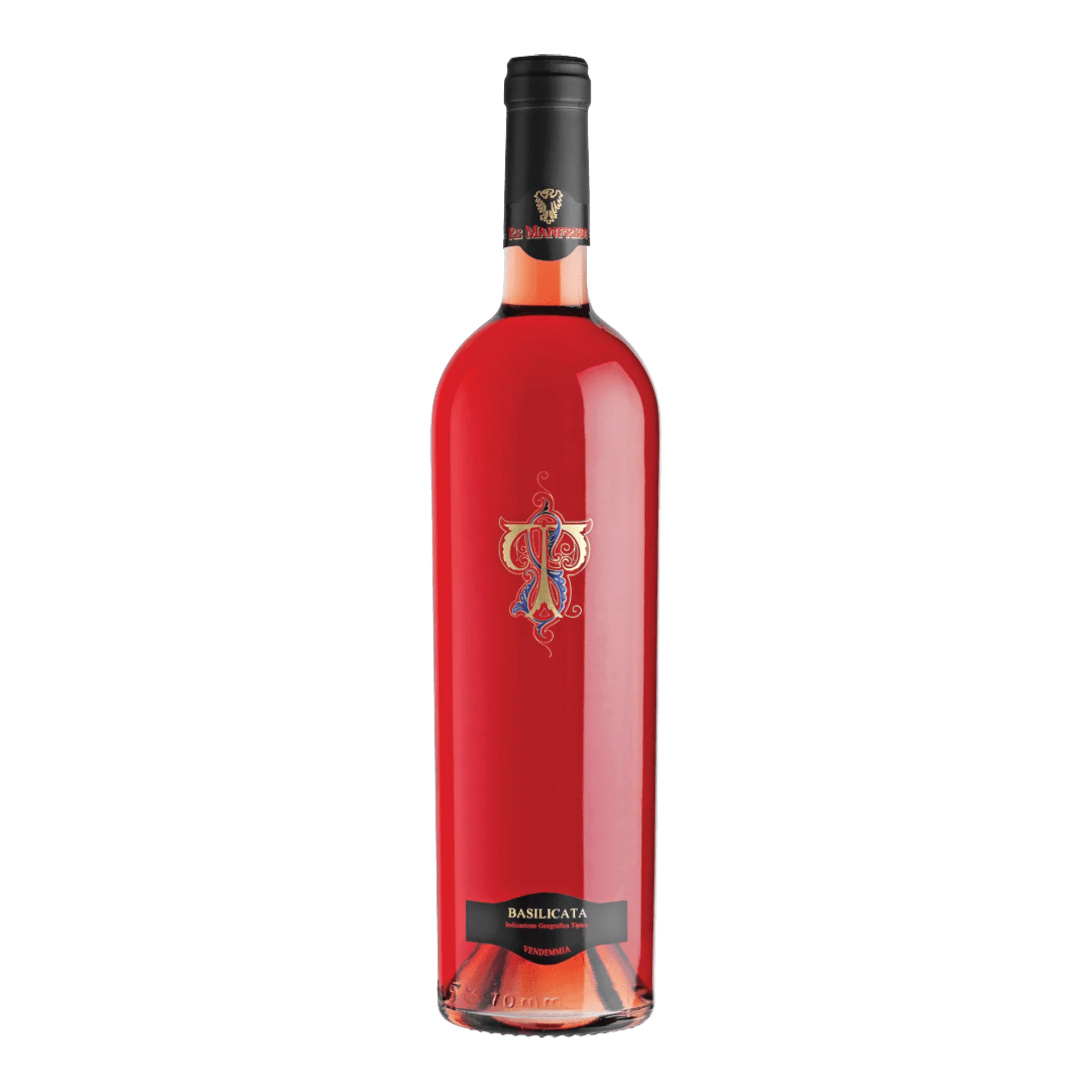 Rote Weinflasche von Terre degli Svevi Rosé Re Manfredi 2018 im Fokus