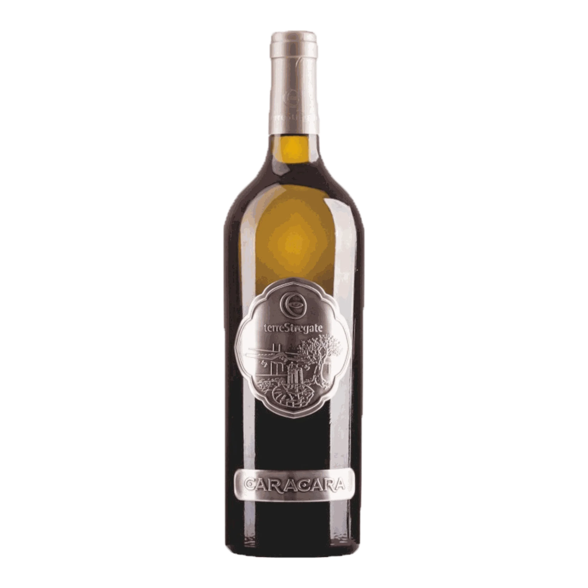 Flasche von Terre Stregate Falanghina Caracara 2016 mit silbernem Etikett