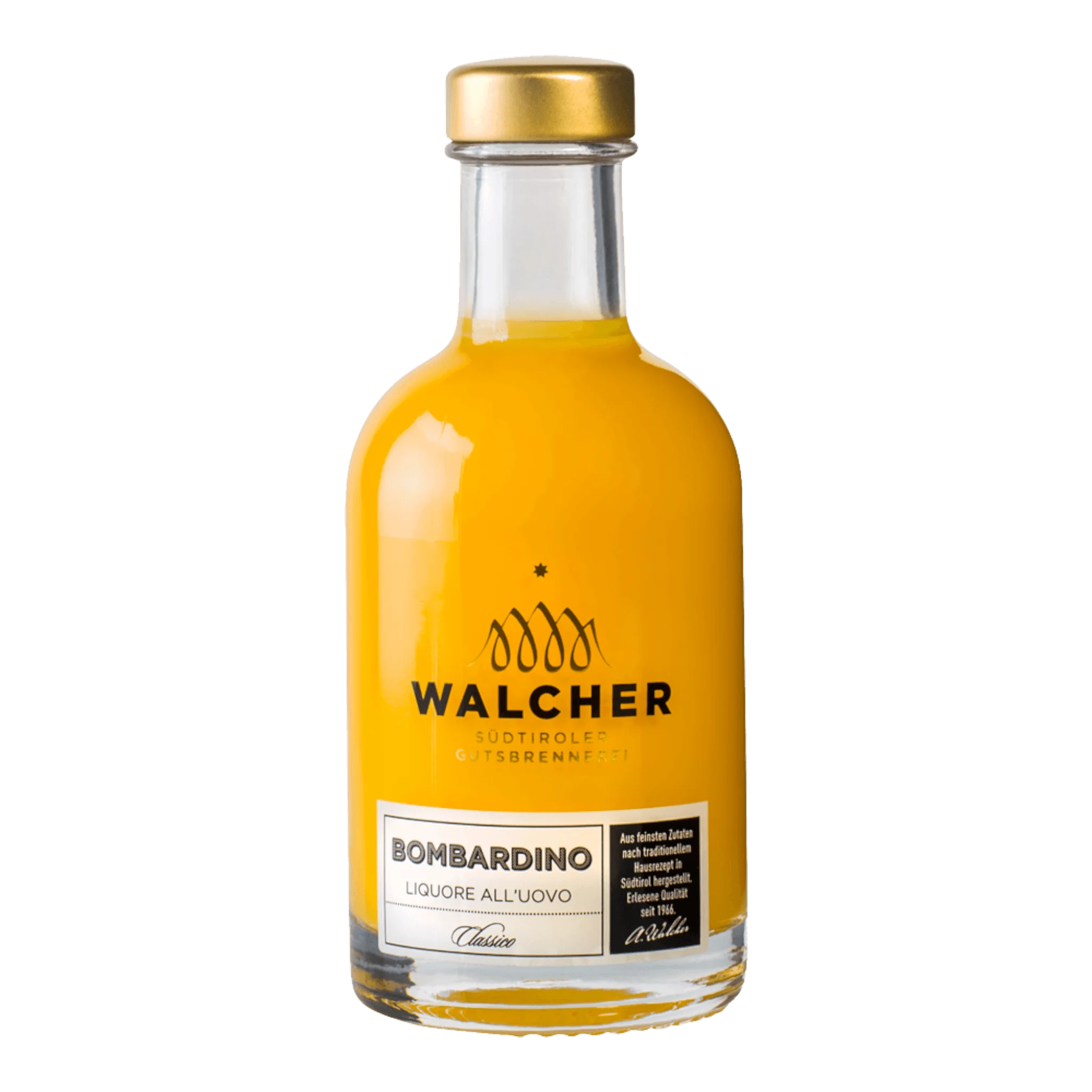 Flasche Walcher Eierlikör Bombardino mit goldener Kappe für einzigartiges Geschmackserlebnis