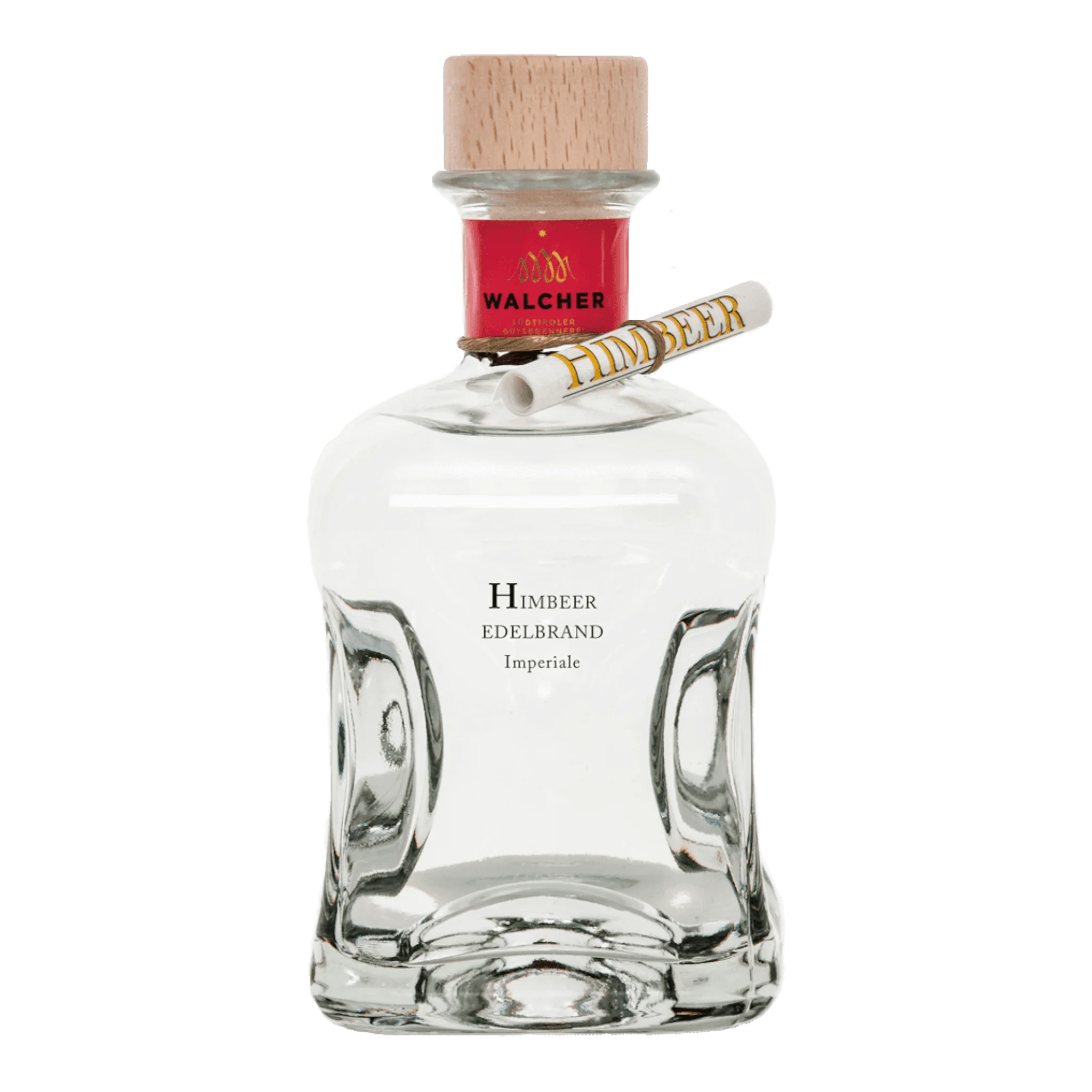 Klare Flasche Walcher Himbeer Edelbrand Imperiale, fruchtiger Himbeer-Geschmack