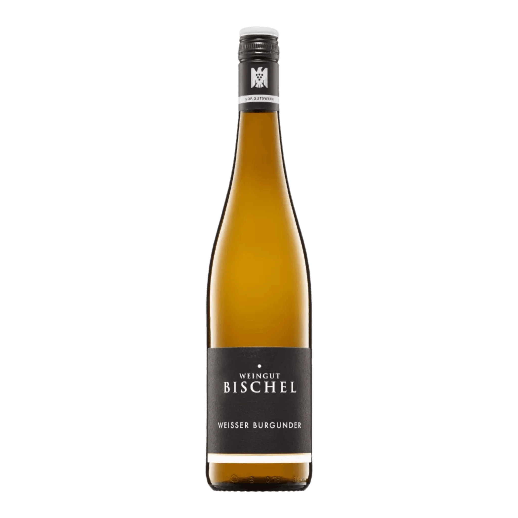 Flasche von Weingut Bischel Weisser Burgunder 2023 im eleganten Design