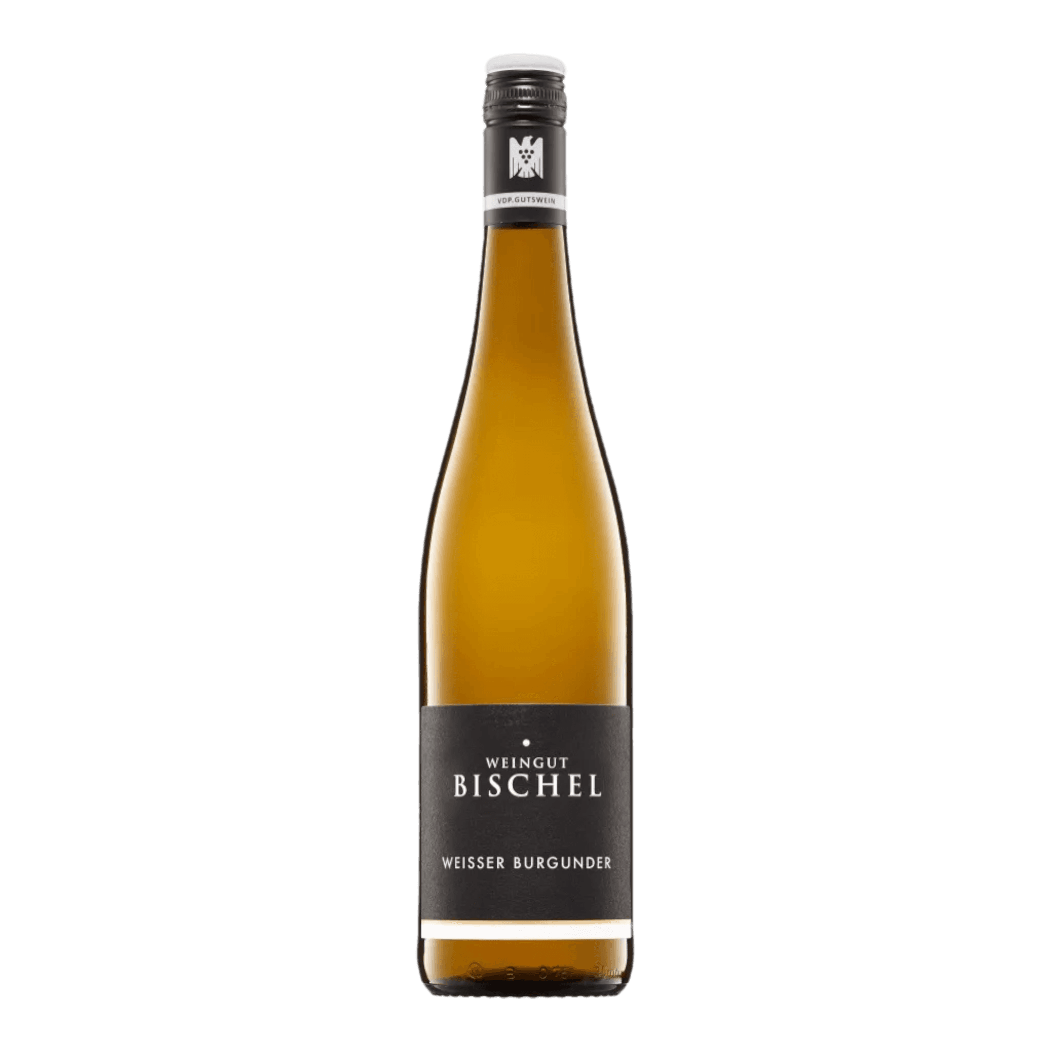 Weingut Bischel Weisser Burgunder 2023 wine bottle with tropical fruit aromas and herbal notes.