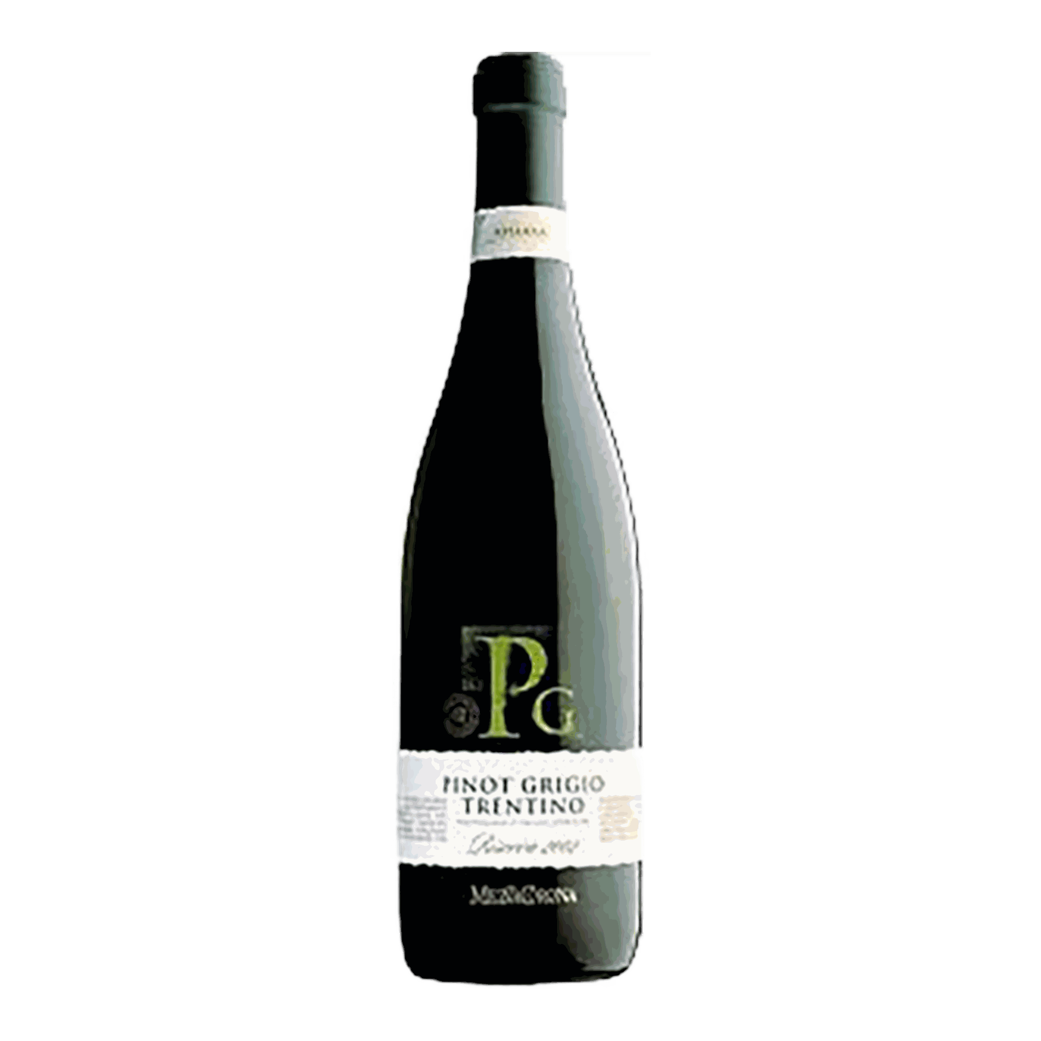 Mezzacorona Pinot Grigio Riserva 2021 white wine bottle with complex fruit notes.