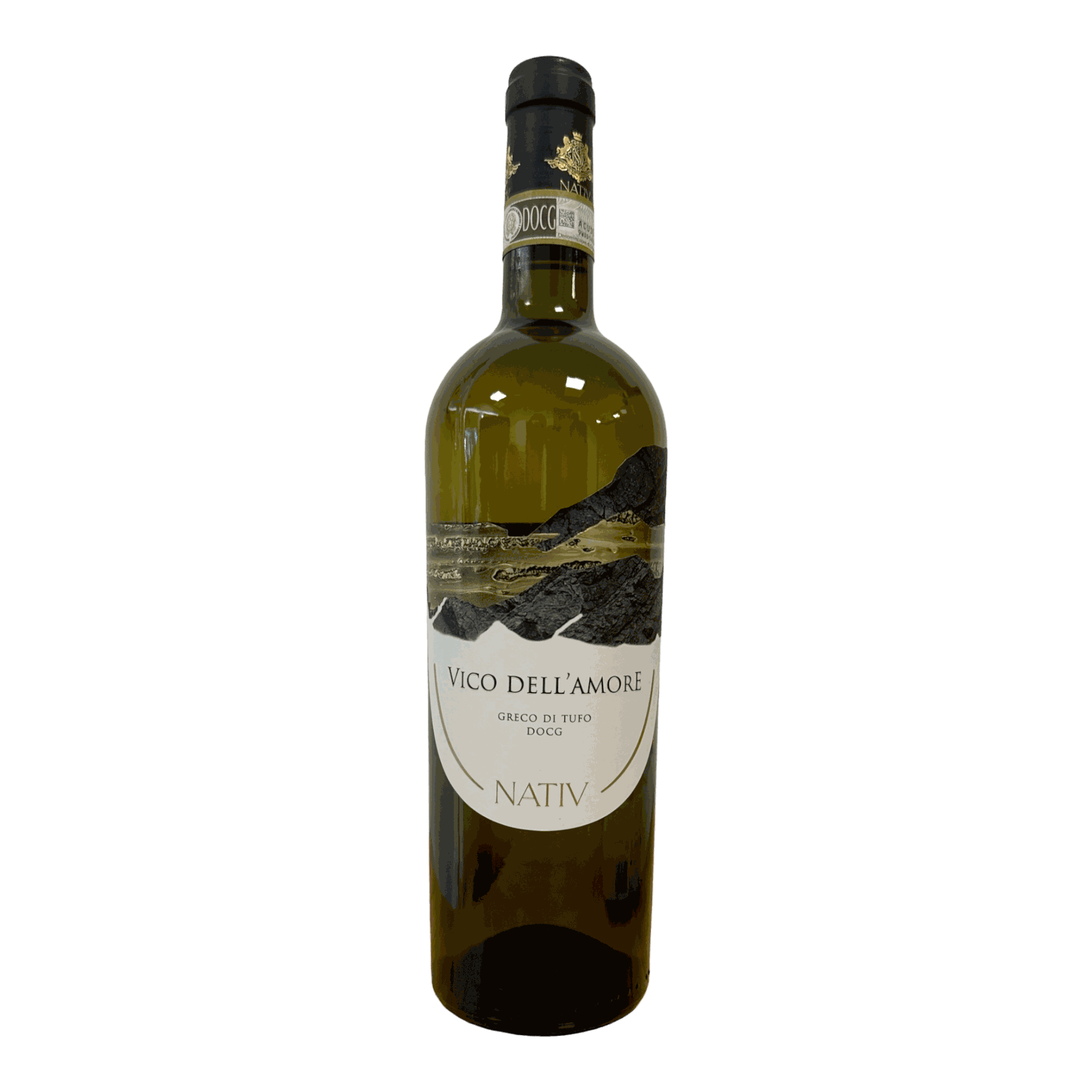 Nativ Greco Di Tufo 2023 wine bottle with light yellow color and fruity aroma.