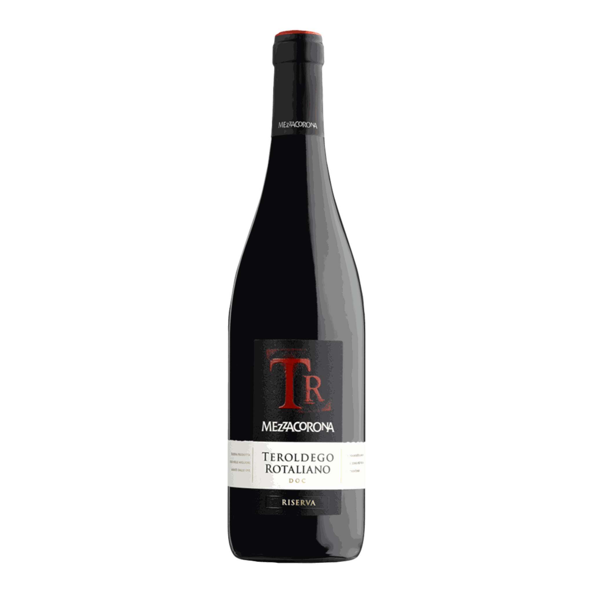 Mezzacorona Teroldego Riserva 2016 red wine bottle with label.