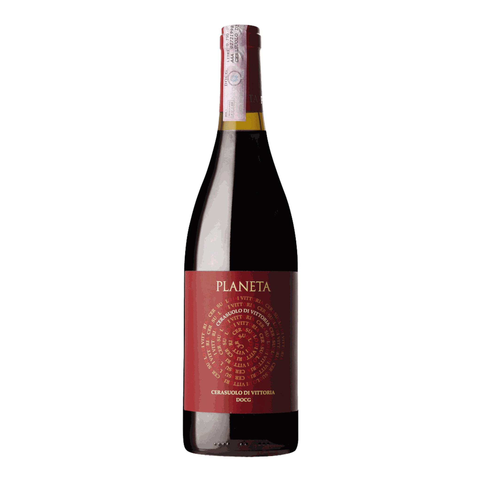 Planeta Cerasuolo Di Vittoria 2020 wine bottle with red label and vibrant hue.