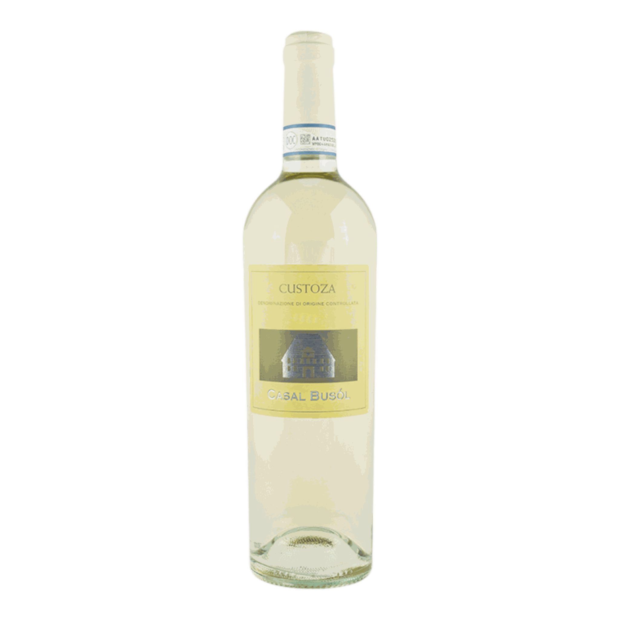 Lenotti Bianco Di Custoza Casal Busol 2021 wine bottle with light yellow hue.