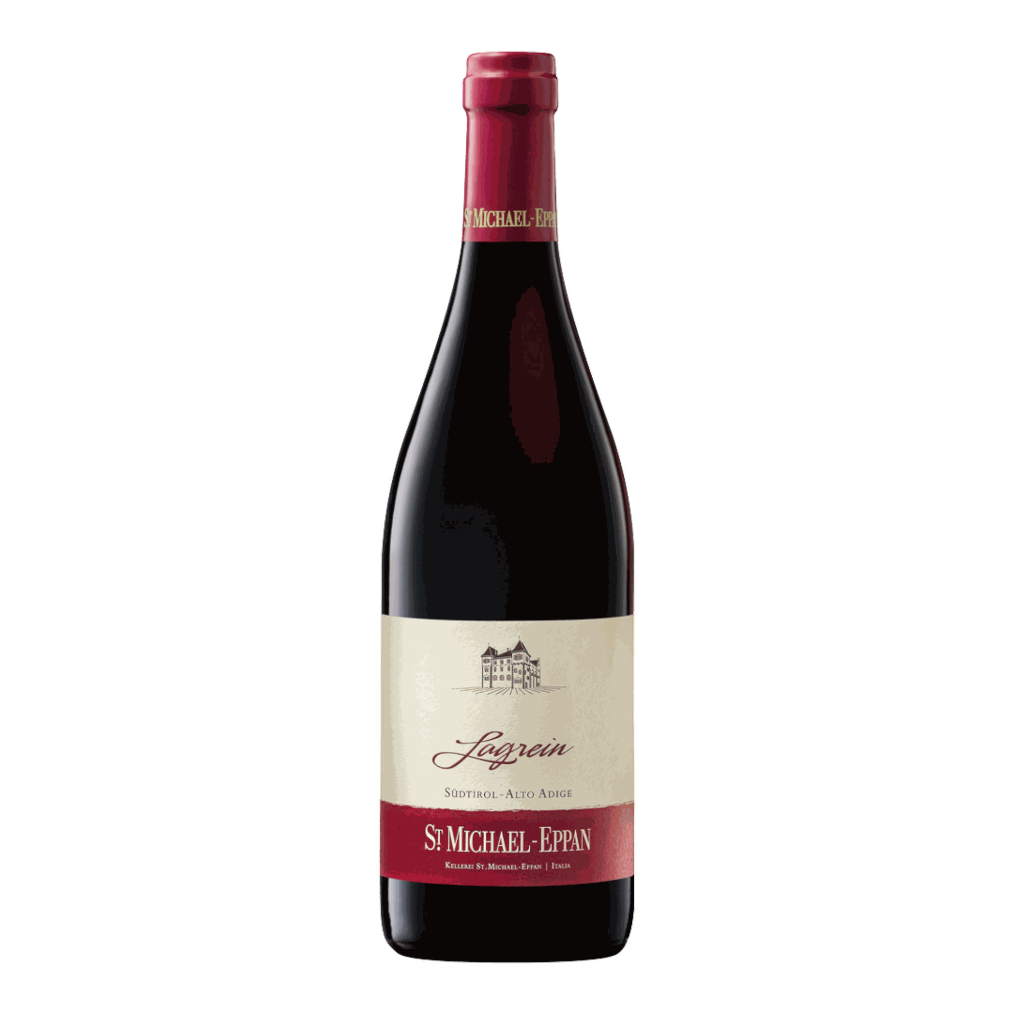 St. Michael Eppan Lagrein 2023 wine bottle with deep red color and elegant label.