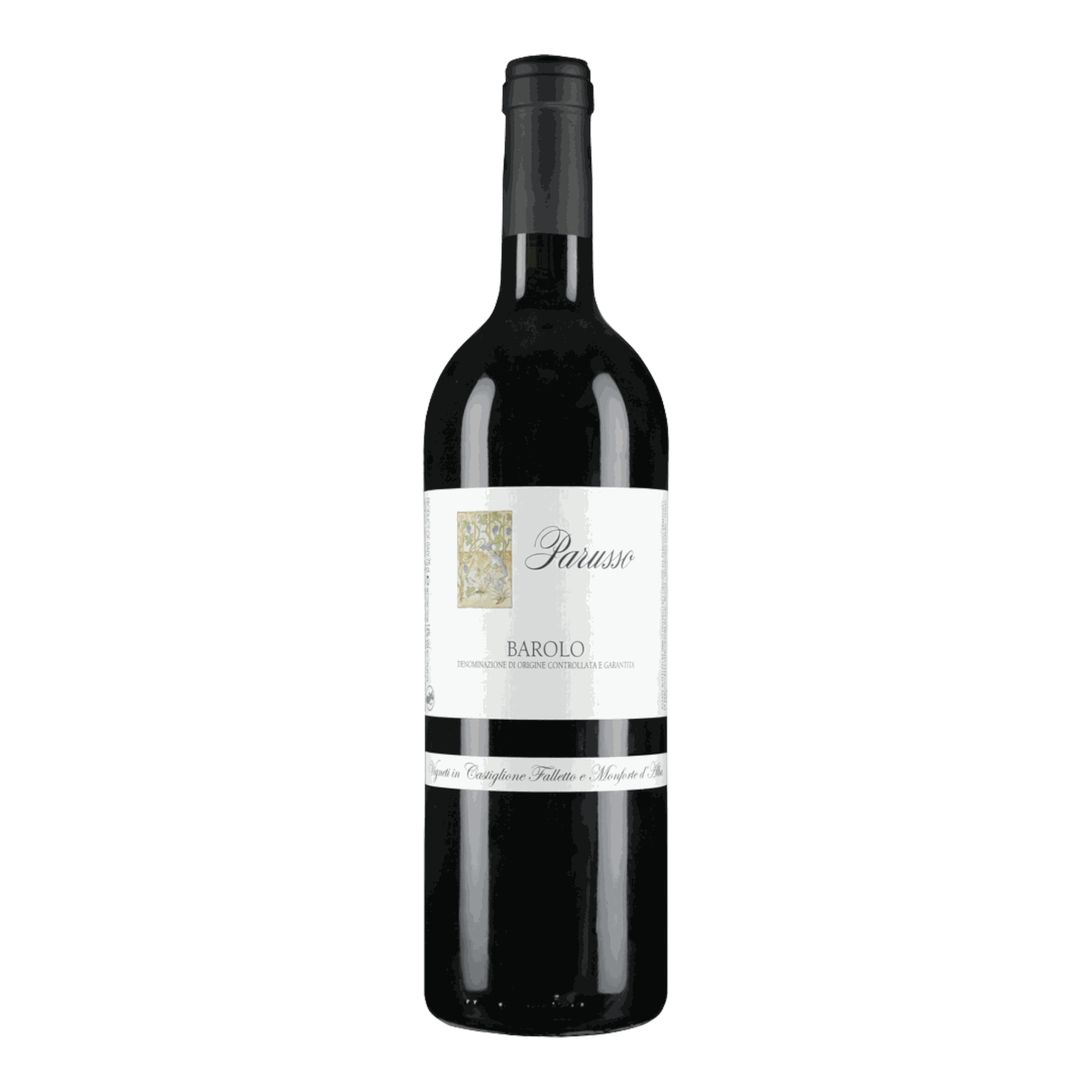 Parusso Barolo 2016 wine bottle with rich, floral-fruity bouquet.