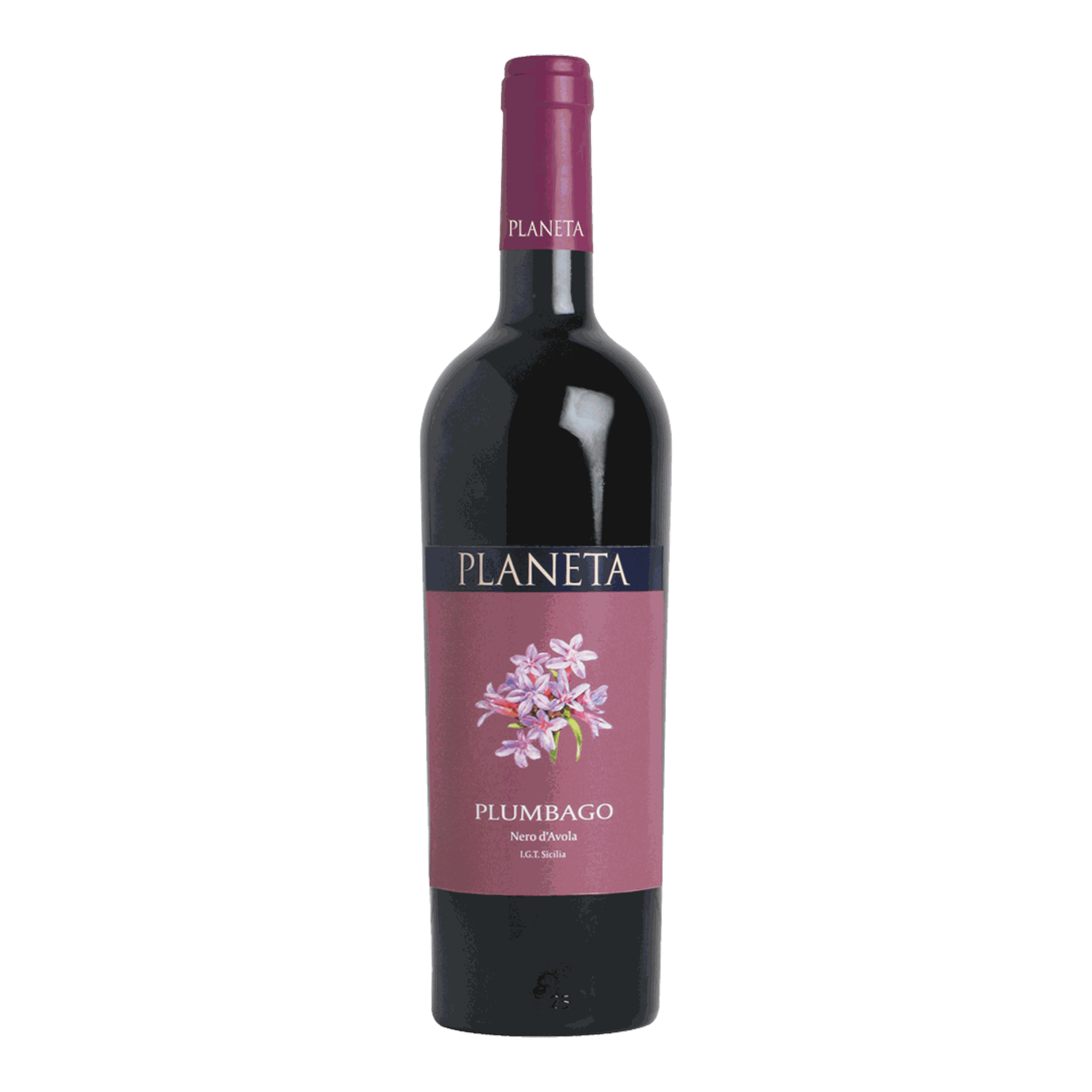 Planeta Nero D'Avola Plumbago 2021 wine bottle with floral label design.