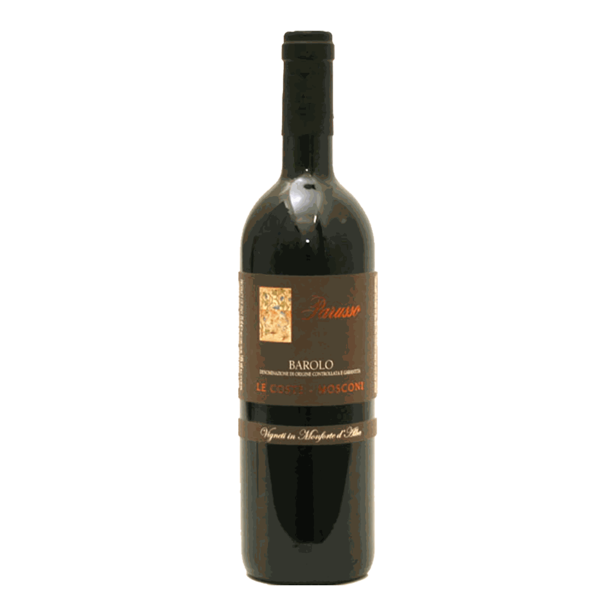 Parusso Barolo Le Coste Mosconi 2016 wine bottle with dark label.