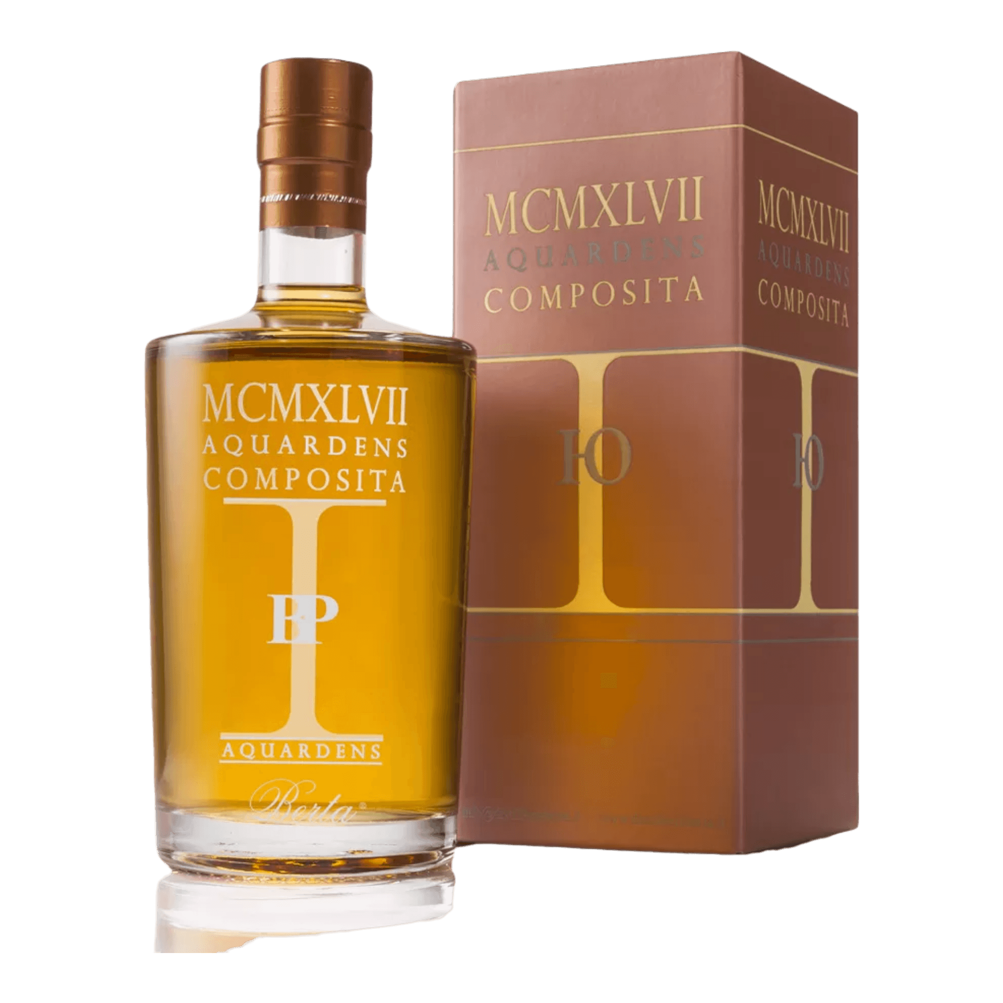 Berta Assemblage Mcmxlvii Aquardens Composita bottle and box packaging, premium alcoholic blend.