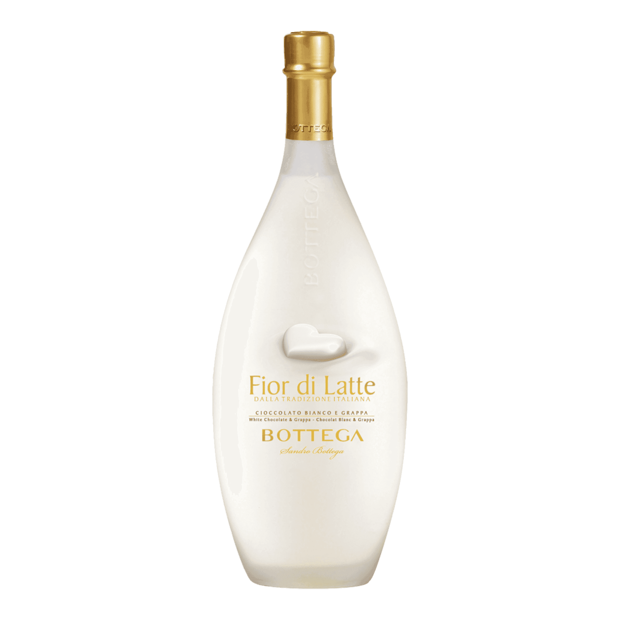 Bottega Fior Di Latte Sahnelikör mit elegante Flasche und cremigem, schokoladigem Geschmack.