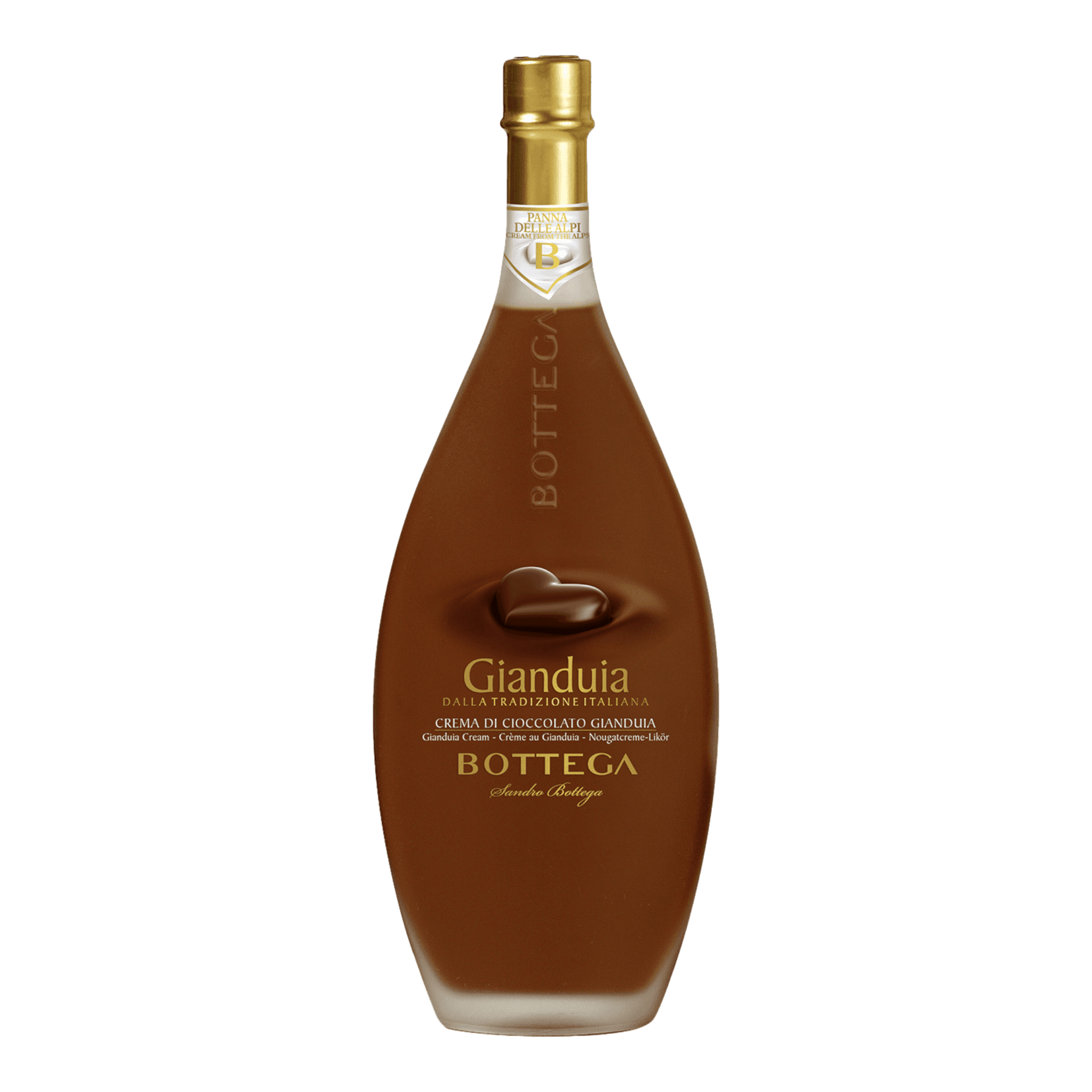 Bottega Schokoladenlikör Gianduia bottle with hazelnut and chocolate flavor.