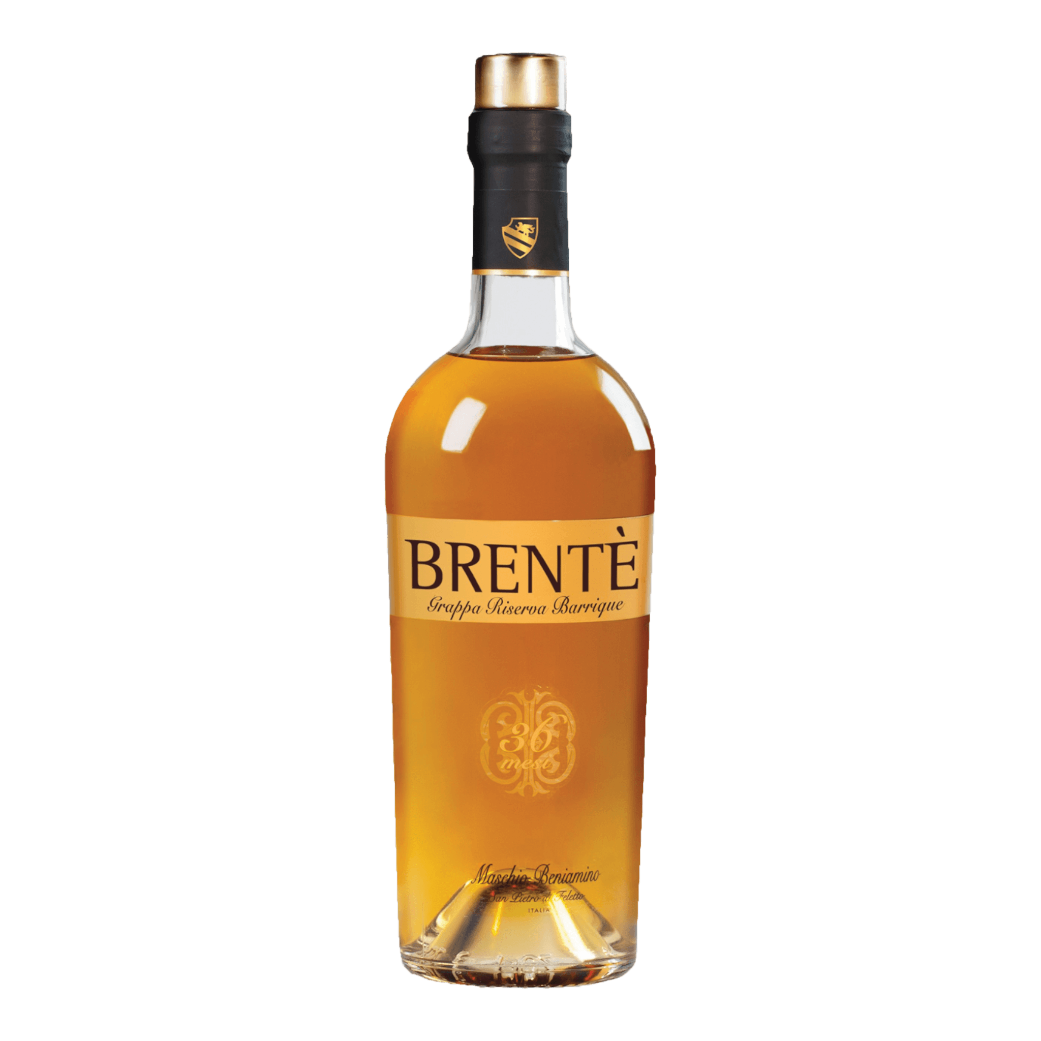 Beniamino Maschio Grappa Brentè Riserva Barrique bottle with rich aroma notes.