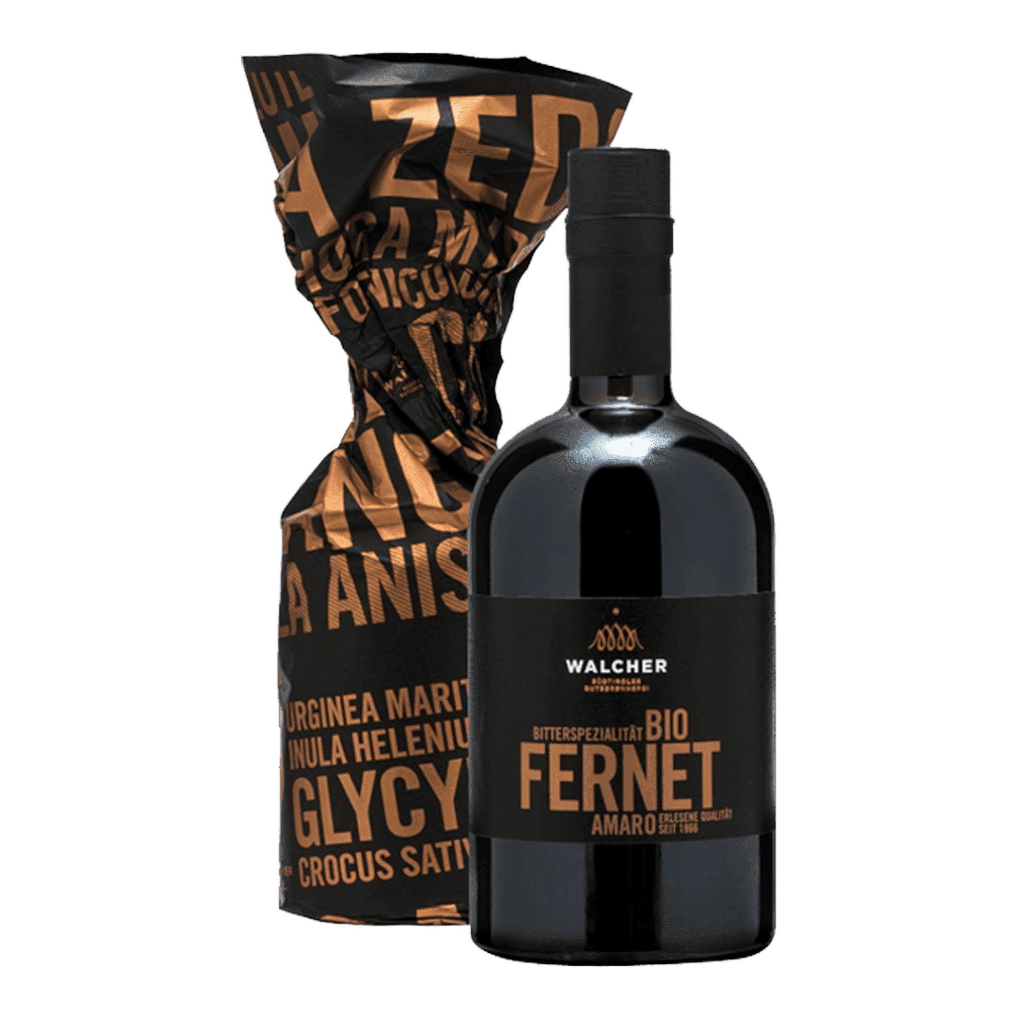 Walcher Fernet Amaro Italian specialty with saffron, no added sugar.