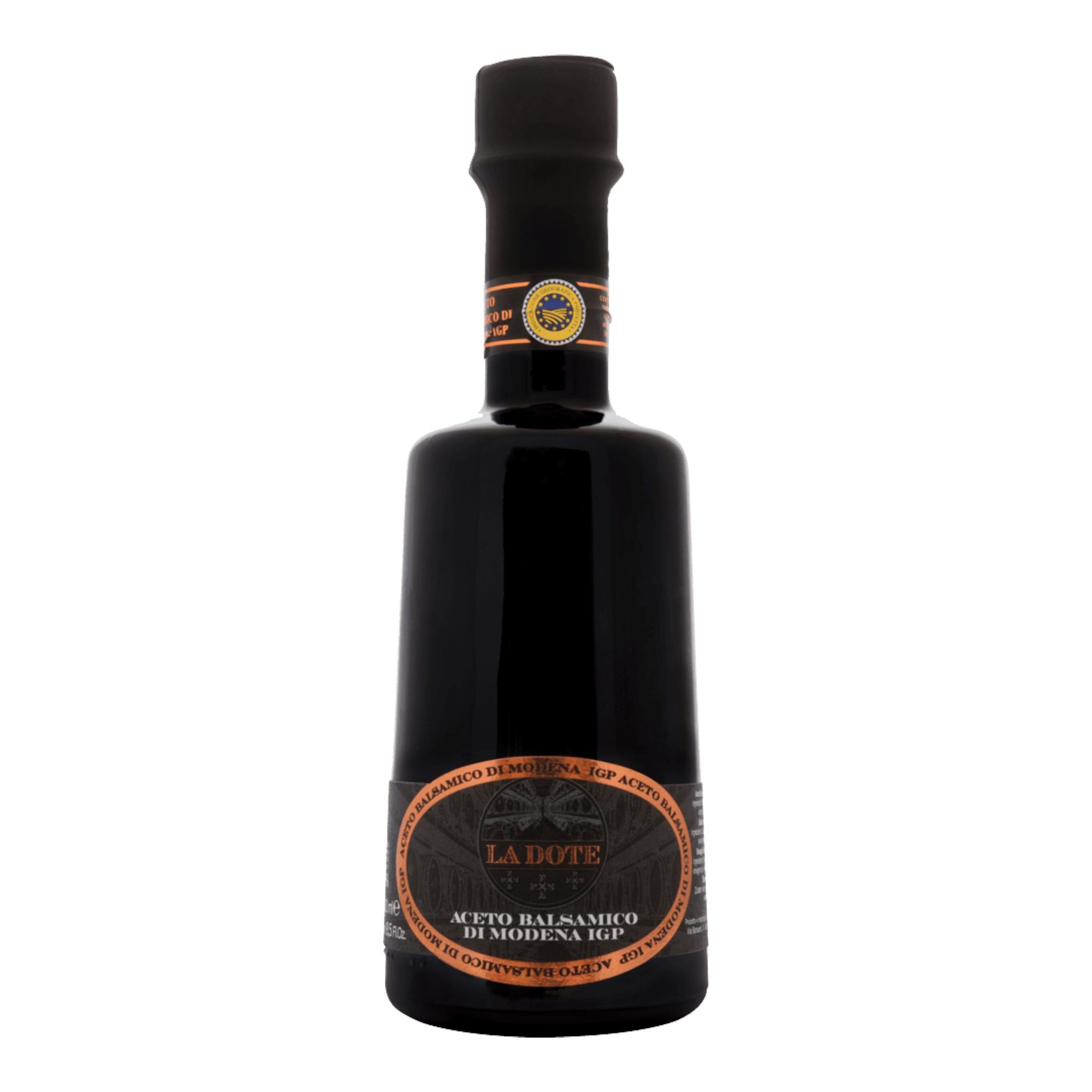 La Dote Aceto Balsamico Di Modena Bronze 8 Jahre in a dark bottle with label.