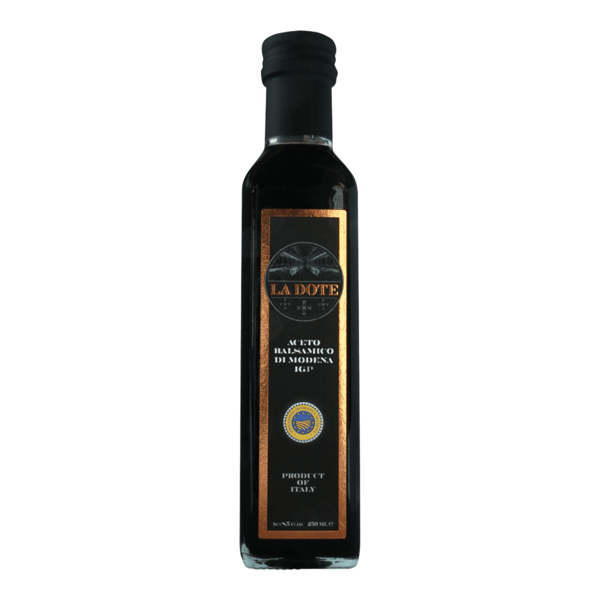 La Dote Aceto Balsamico Di Modena 4 Jahre in dark brown bottle with vibrant label.