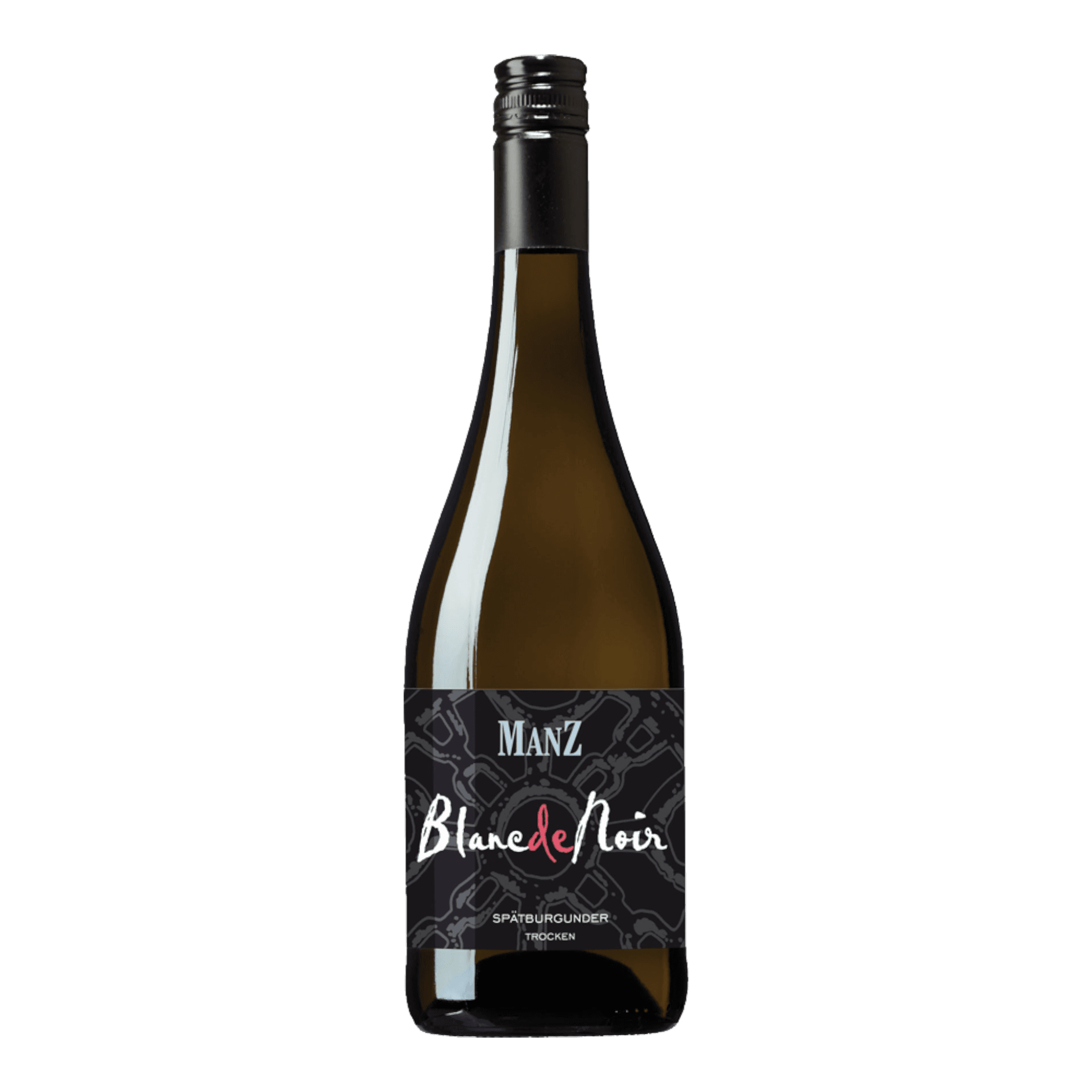 Manz Blanc De Noir 2021 wine bottle with elegant label design.