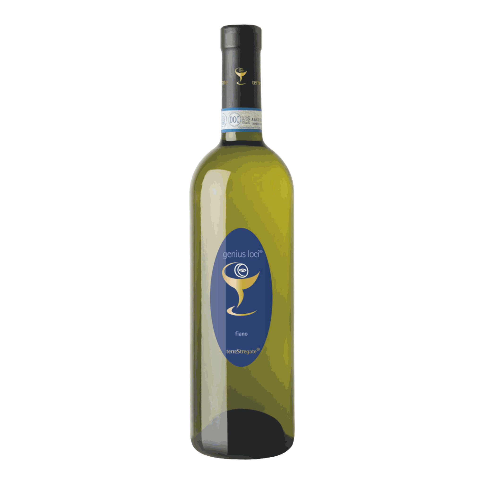 Terre Stregate Fiano Dop Genius Loci 2017 wine bottle with straw-yellow color.