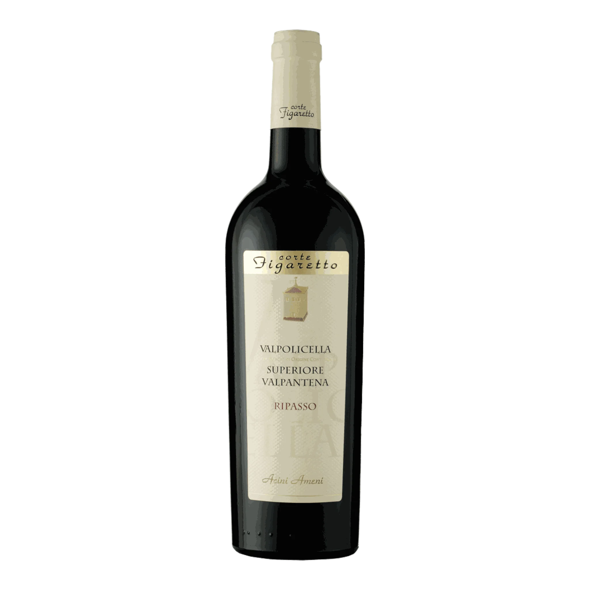 Corte Figaretto Valpolicella Superiore Ripasso Acini Ameni 2021 Flasche im Fokus