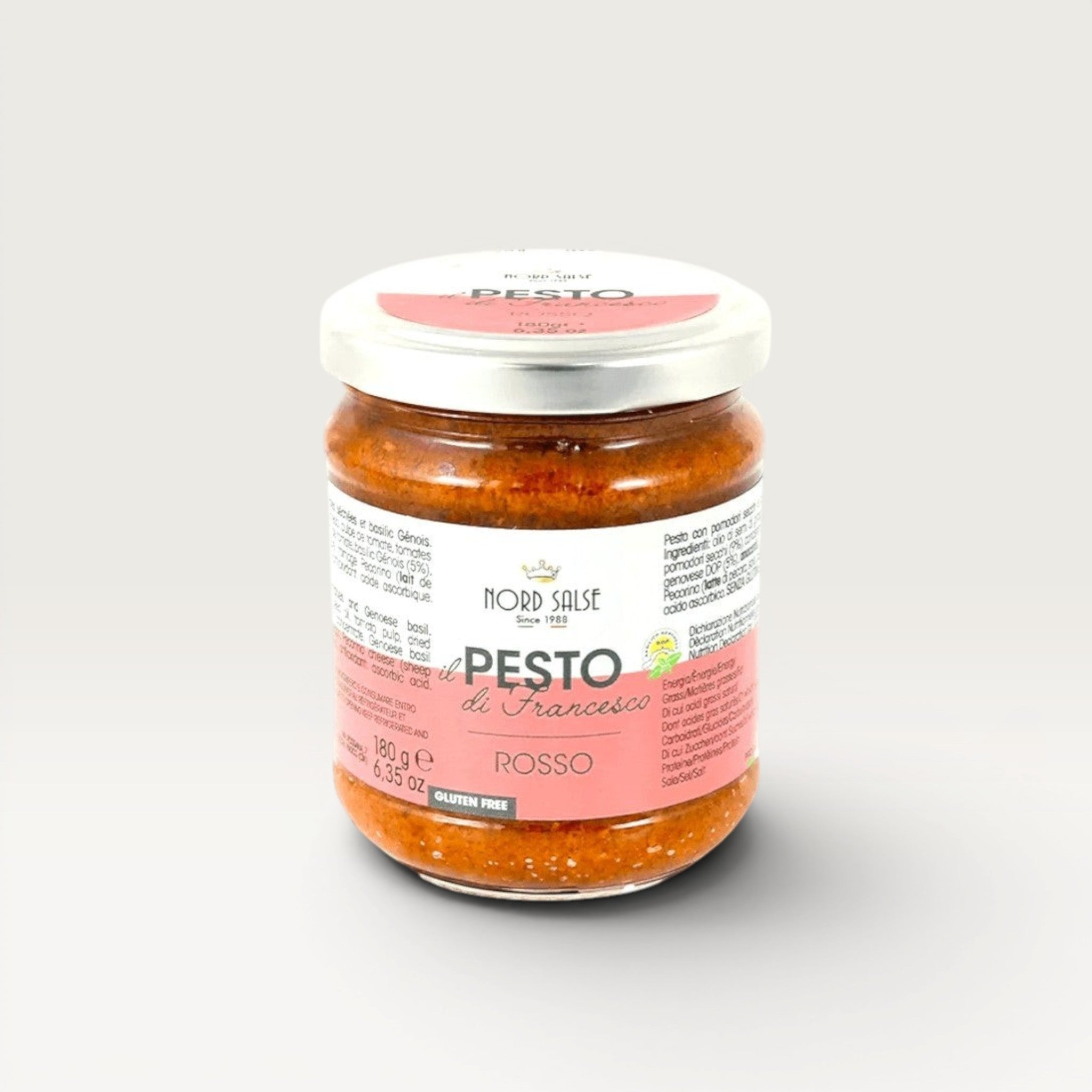 Nord Salse Pesto Rosso jar with pink label.