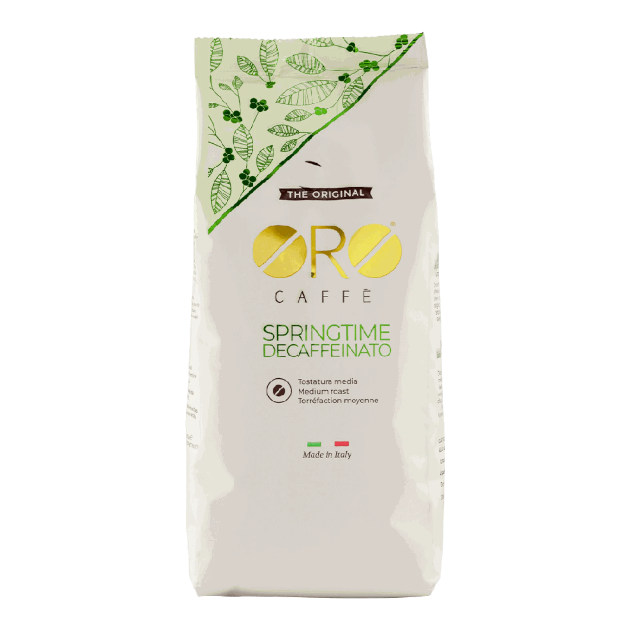 Oro Caffe Springtime Decaffeinato Kaffee Tasche für Oro Caffe Espresso Entkofiniert 500 g