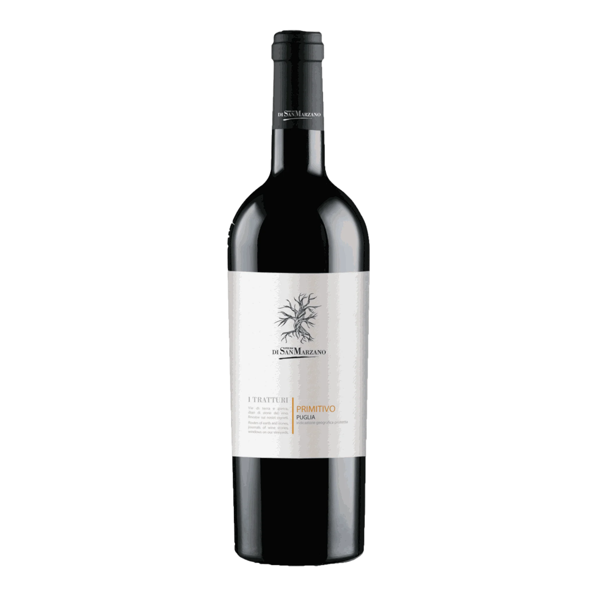 Rotweinflasche des San Marzano Primitivo Puglia Tratturi 2023, köstlicher Genuss