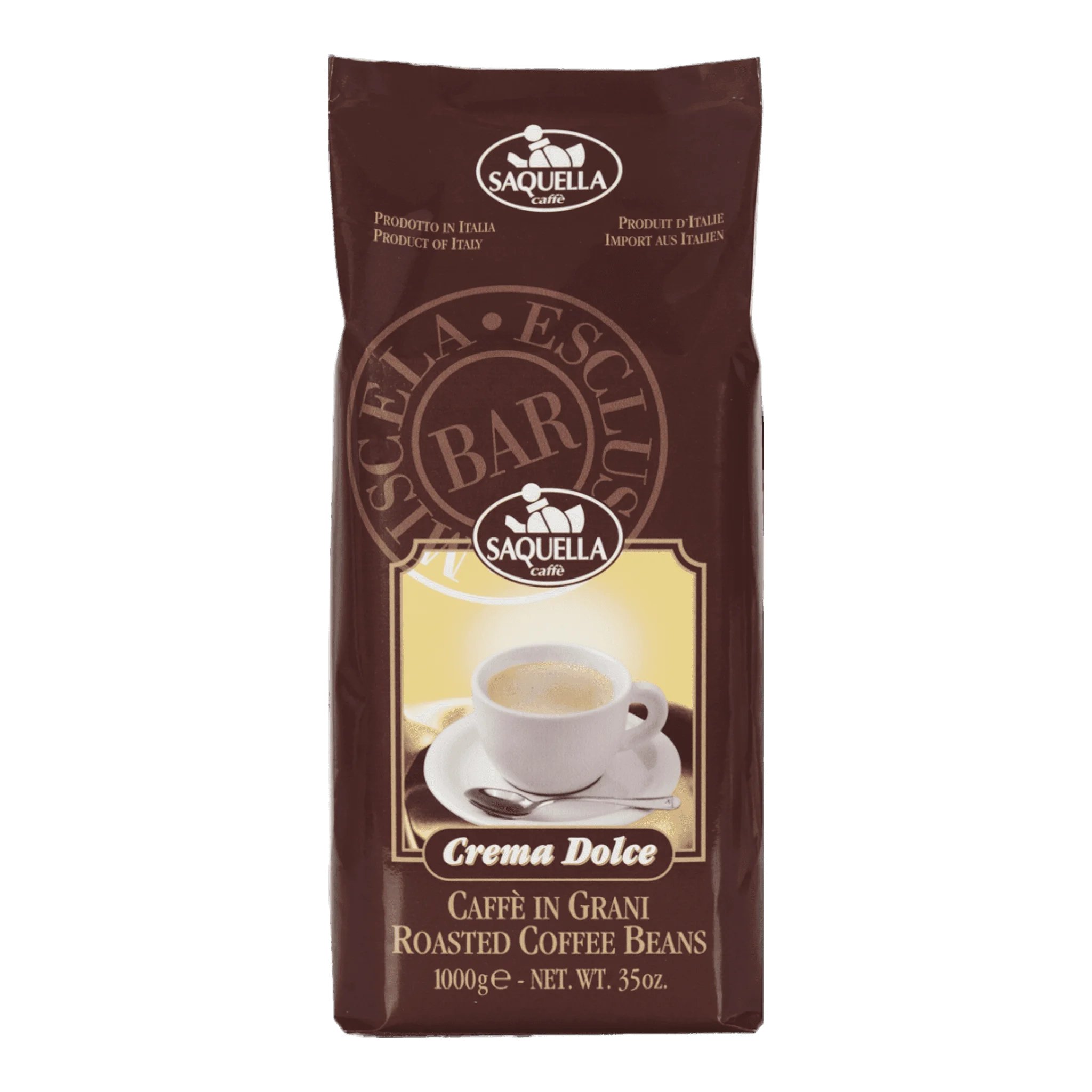 Bag mit Saquella Espresso Crema Dolce Kaffeebohnen in nussfarbene crema