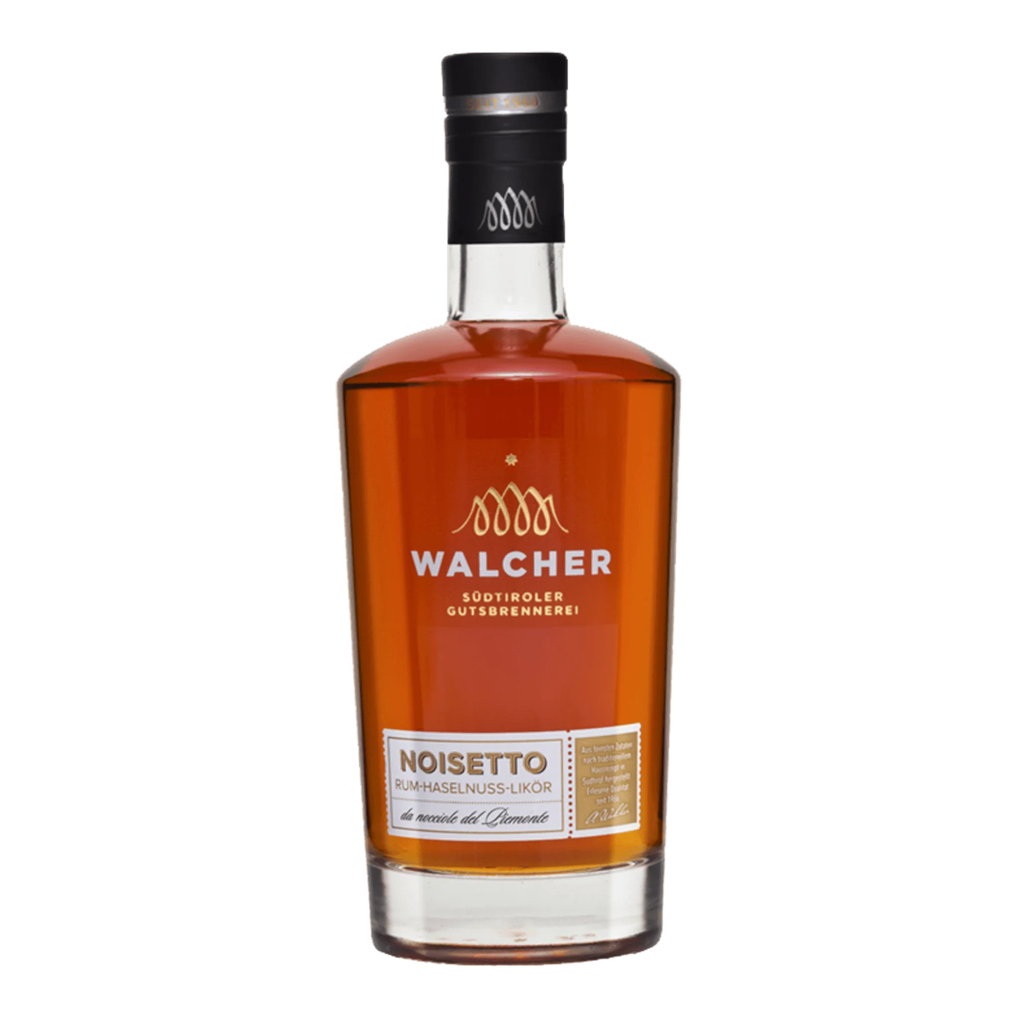 Flasche Walcher Haselnusslikör Noisetto mit Rum, perfekt für italienischen Weinliebhaber